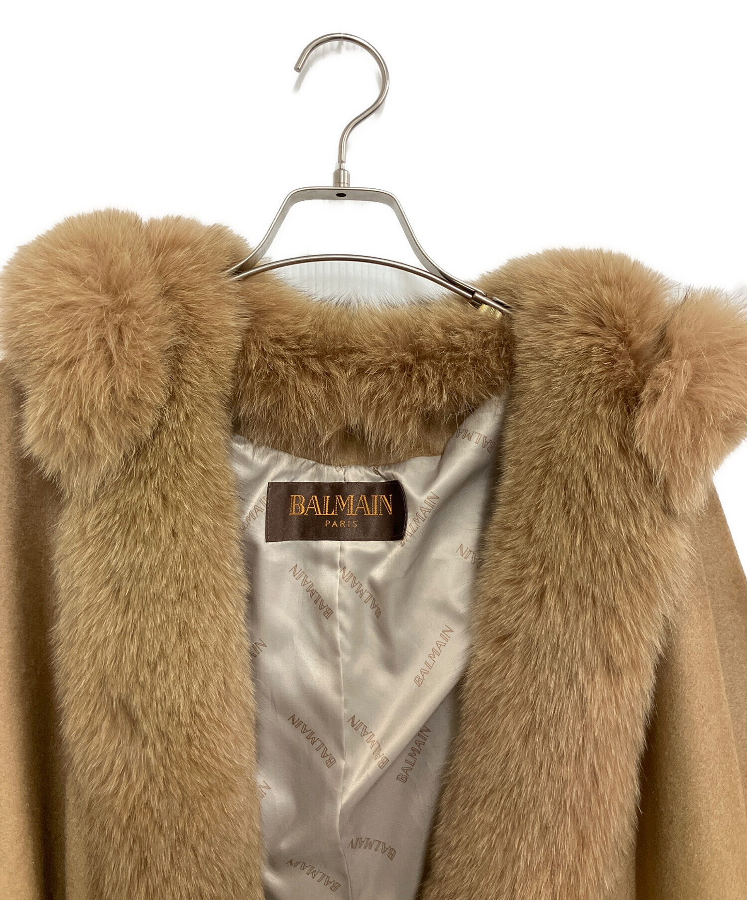 中古・古着通販】BALMAIN (バルマン) フード付きポンチョ ブラウン