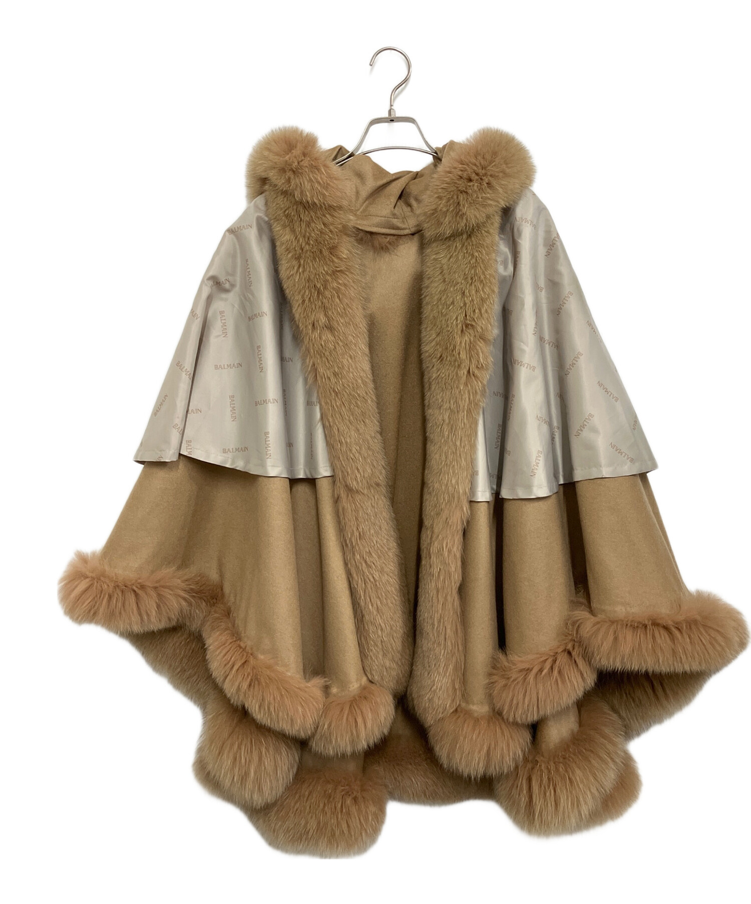 BALMAIN バルマン レッキスラビット ポンチョ ケープ コート フード 中古・古着通販】BALMAIN (バルマン) フード付きポンチョ ブラウン