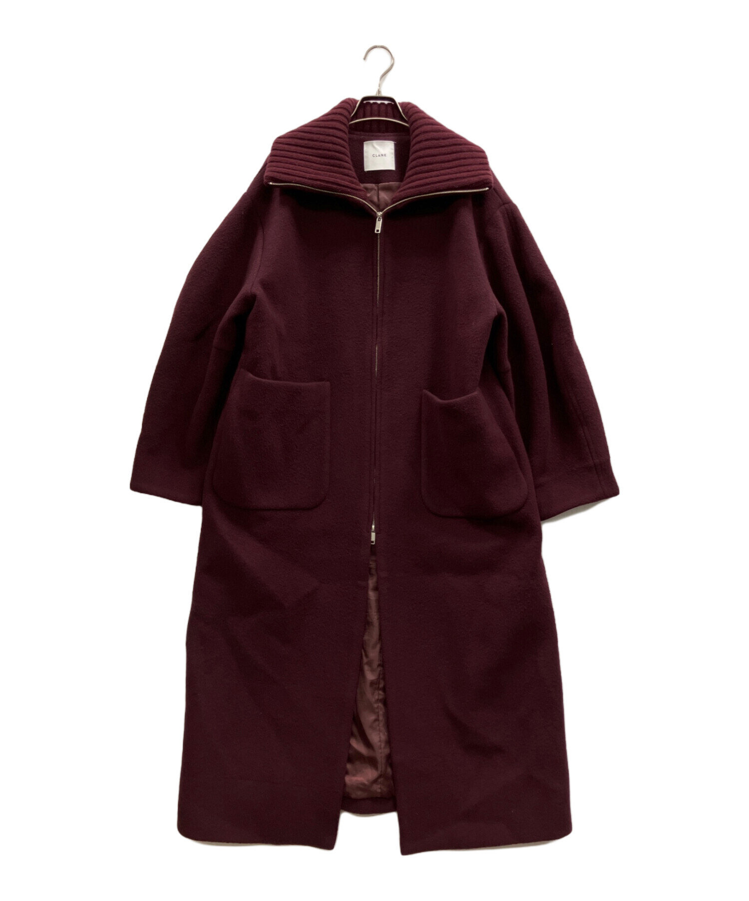 CLANE クラネ ロングコート サイズ1 ベルト 古着 中古・古着通販】CLANE (クラネ) RIB COLLAR WOOL LONG COAT ボルドー