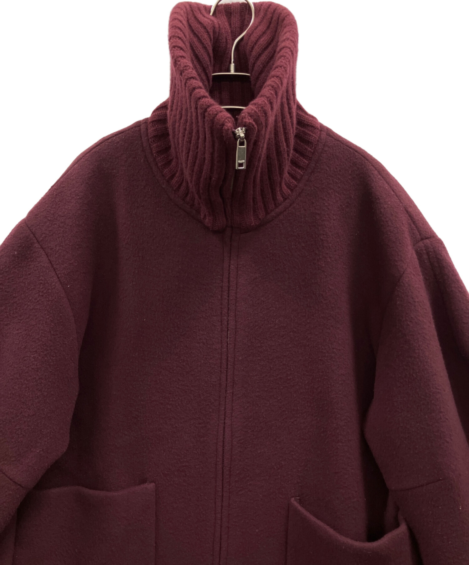 中古・古着通販】CLANE (クラネ) RIB COLLAR WOOL LONG COAT ボルドー