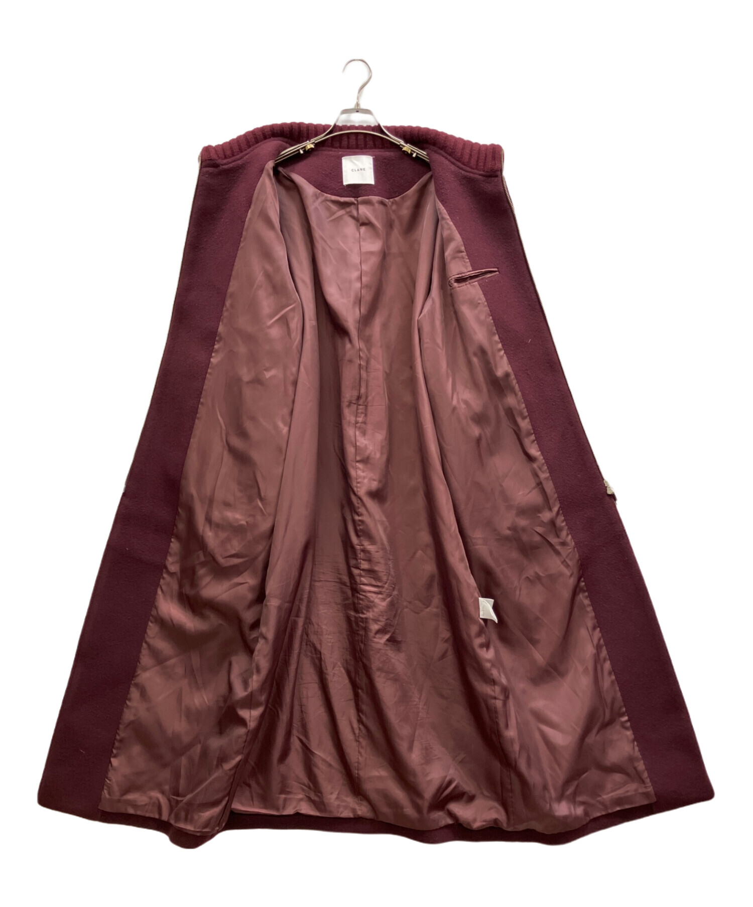 中古・古着通販】CLANE (クラネ) RIB COLLAR WOOL LONG COAT ボルドー
