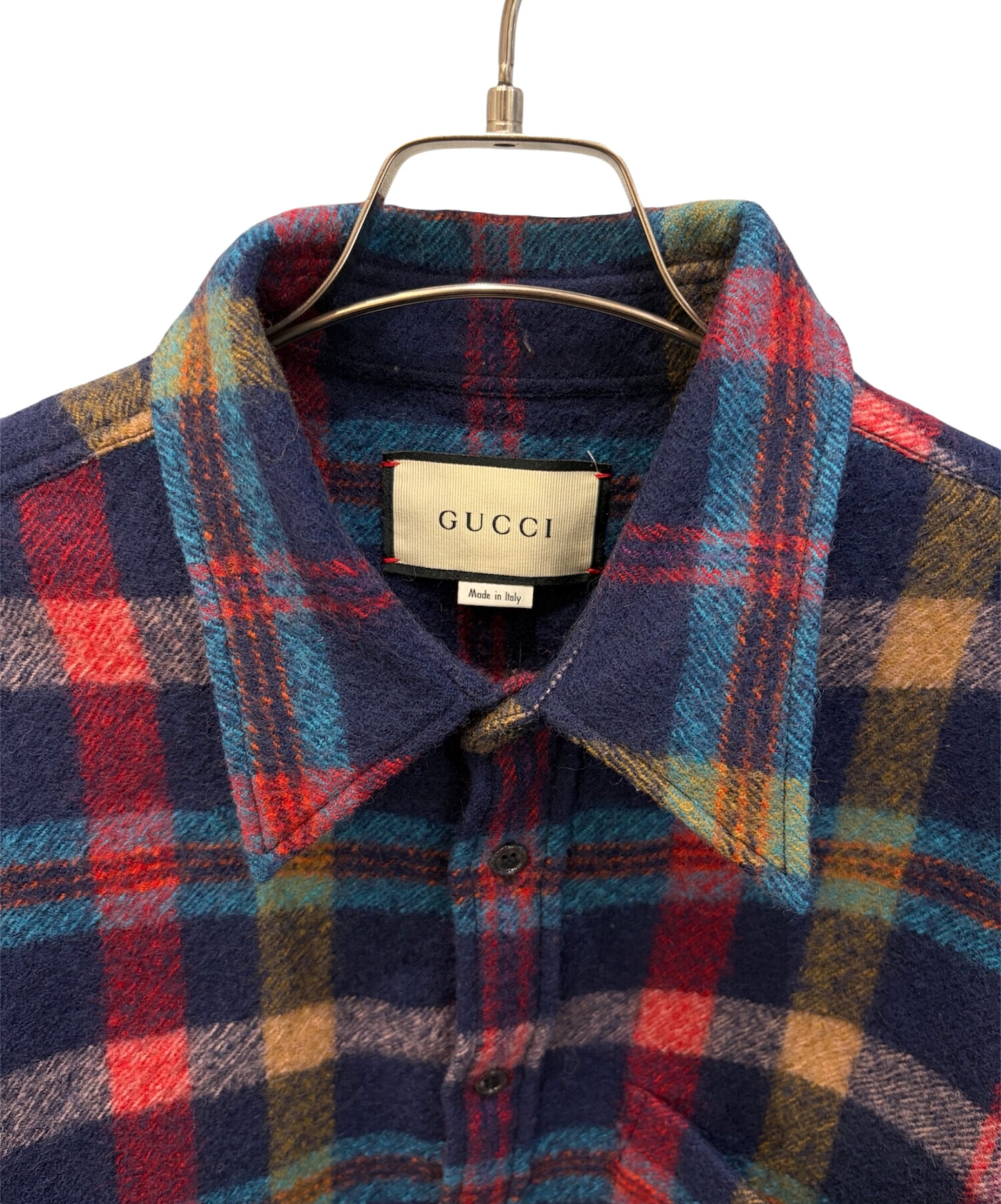 GUCCI ネイビーチェックジャケット 中古・古着通販】GUCCI (グッチ) ウールチェックシャツジャケット