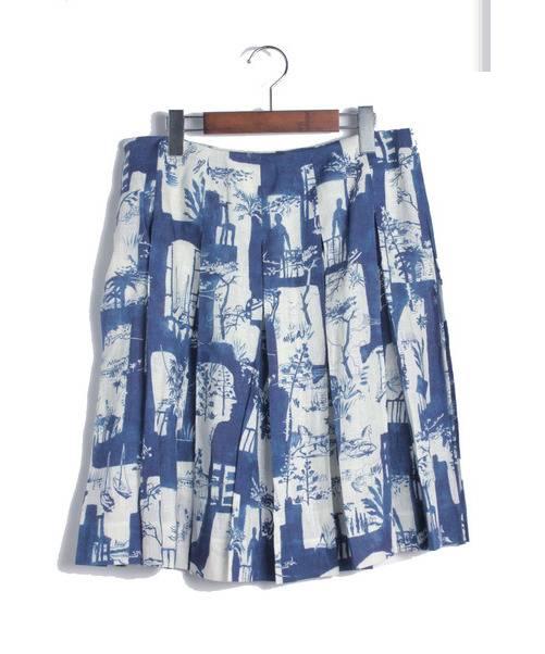 中古・古着通販】CELINE (セリーヌ) リネンプリーツスカート ホワイト