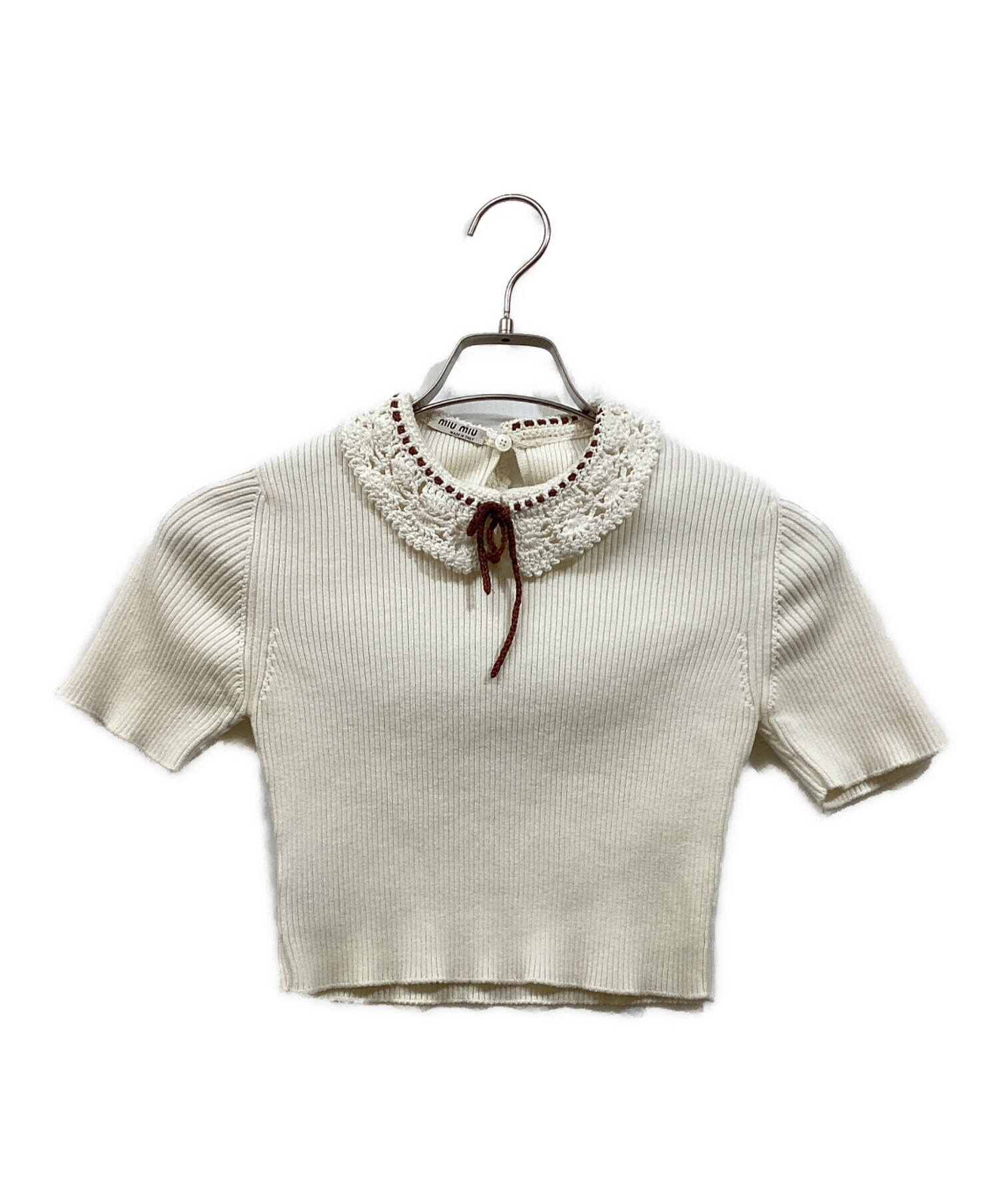 中古・古着通販】MIU MIU (ミュウミュウ) クロシェ付け襟半袖ニット  