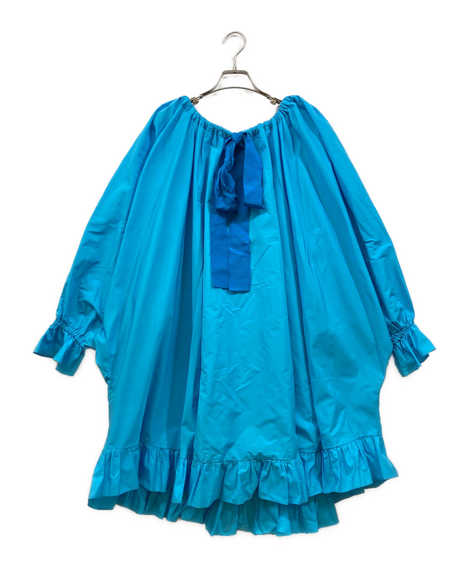 中古・古着通販】patou (パトゥ) ポリエステルフリルワンピース ブルー  