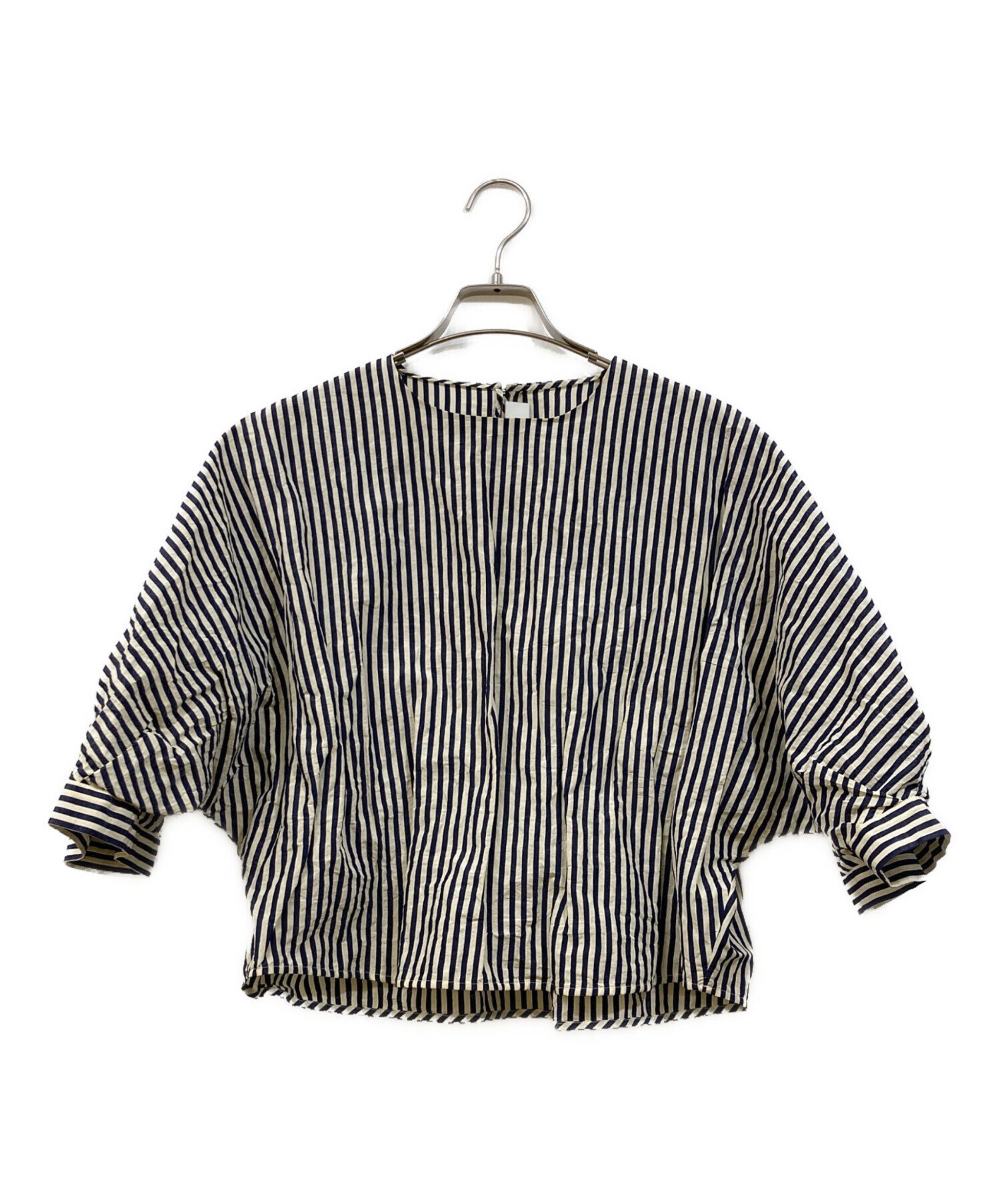 中古・古着通販】saqui (サキ) ストライプブラウス ホワイト×ネイビー 