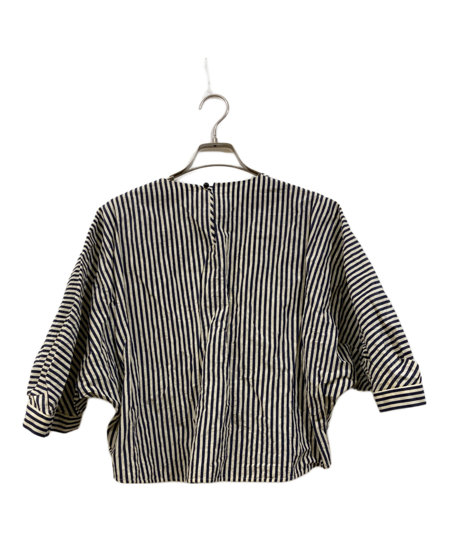 中古・古着通販】saqui (サキ) ストライプブラウス ホワイト×ネイビー 