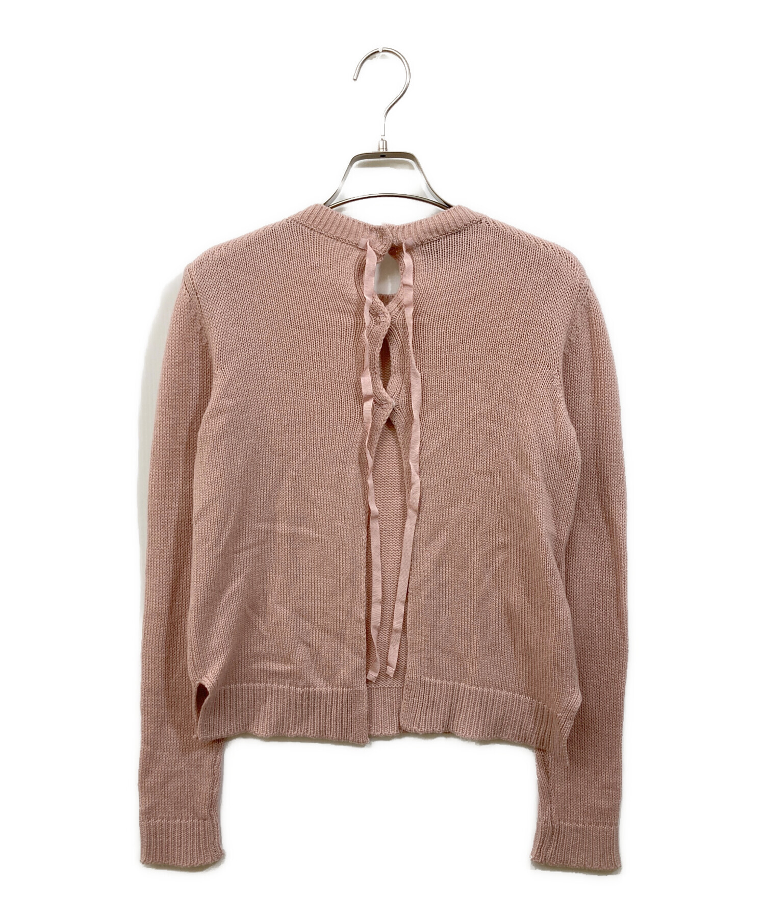 PRADA ♥ カシミヤ リボン ニット ピンク オフショルダー 36 中古・古着通販】PRADA (プラダ) カシミアリボンニット ピンク サイズ