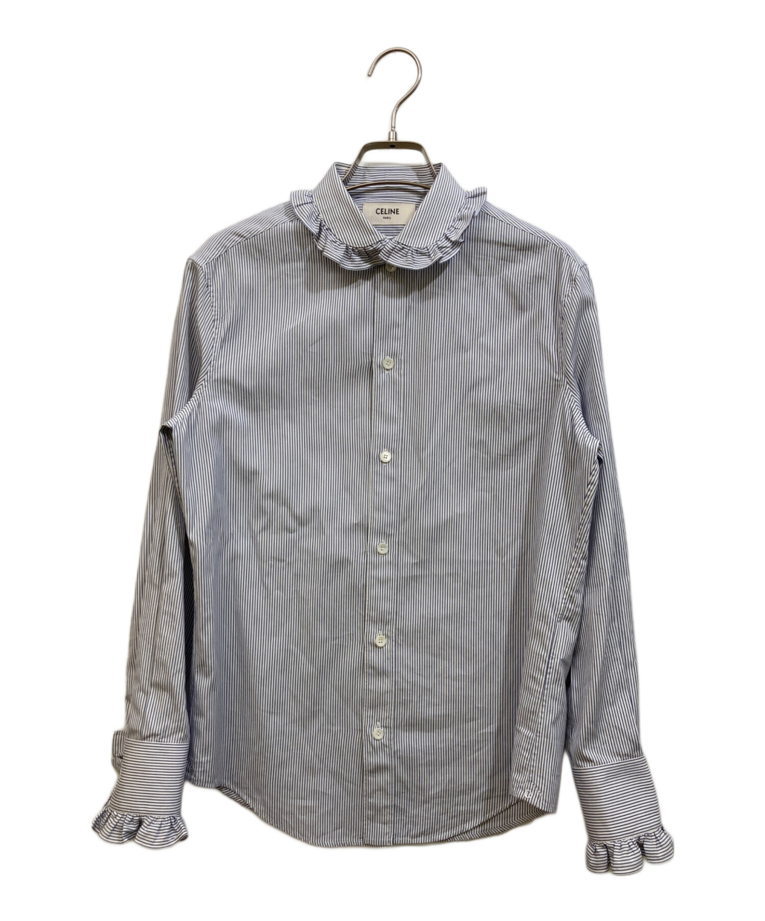 中古・古着通販】CELINE (セリーヌ) フリル ストライプ長袖シャツ
