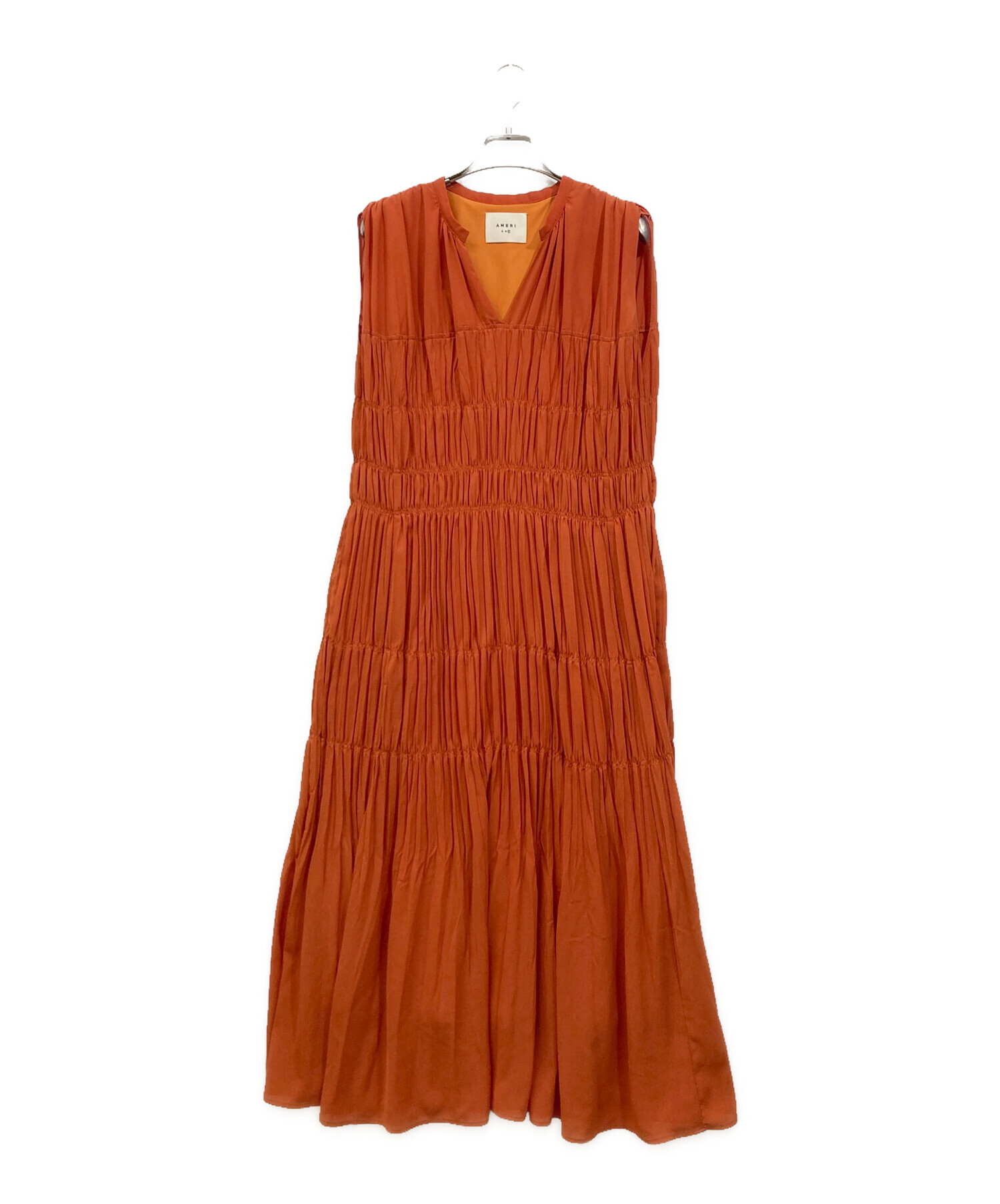 中古・古着通販】Ameri (アメリ) SHIRRING PLEATS NS DRESS オレンジ 