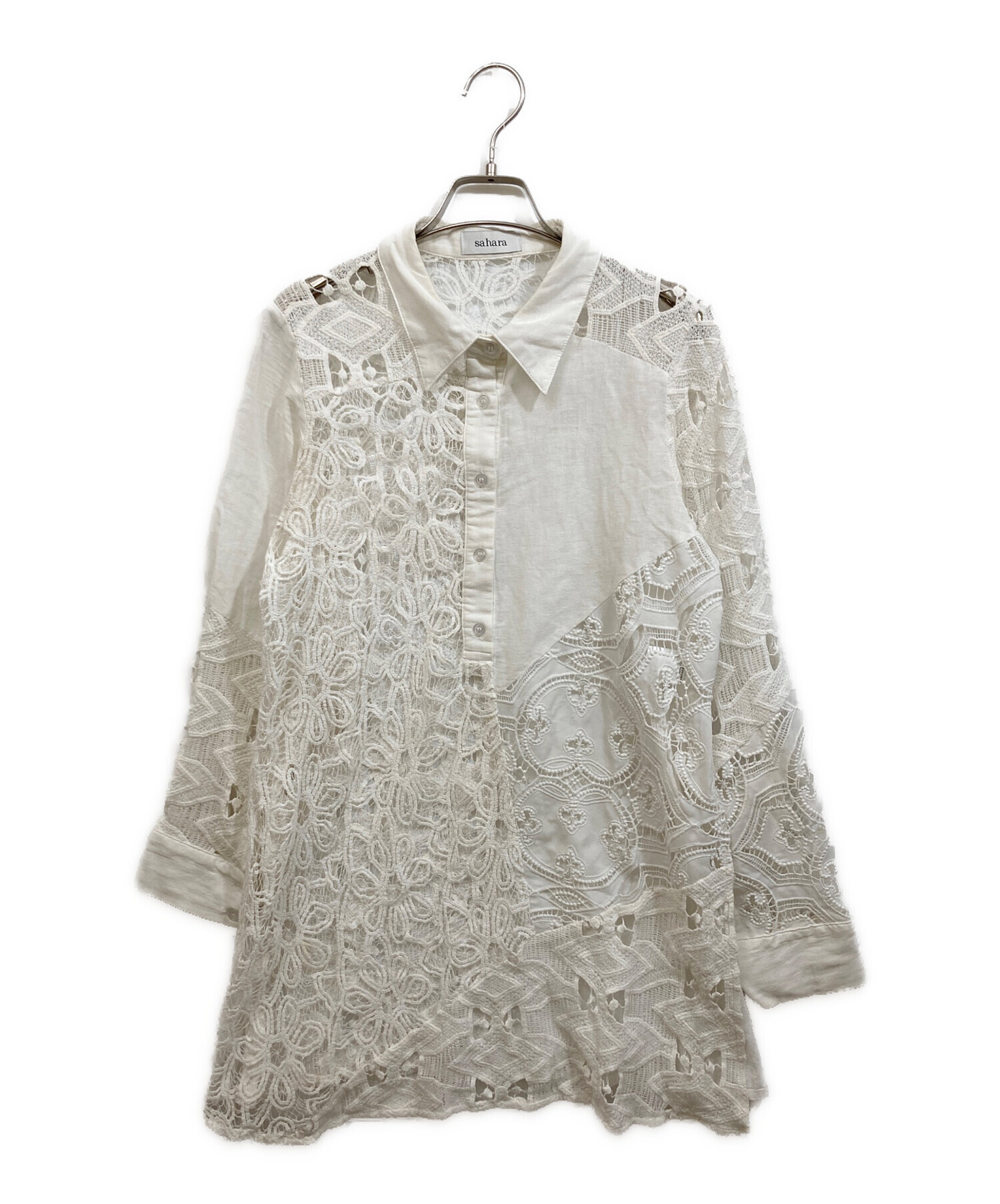 中古・古着通販】sahara (サハラ) Lace Patchwork Shirt ホワイト 