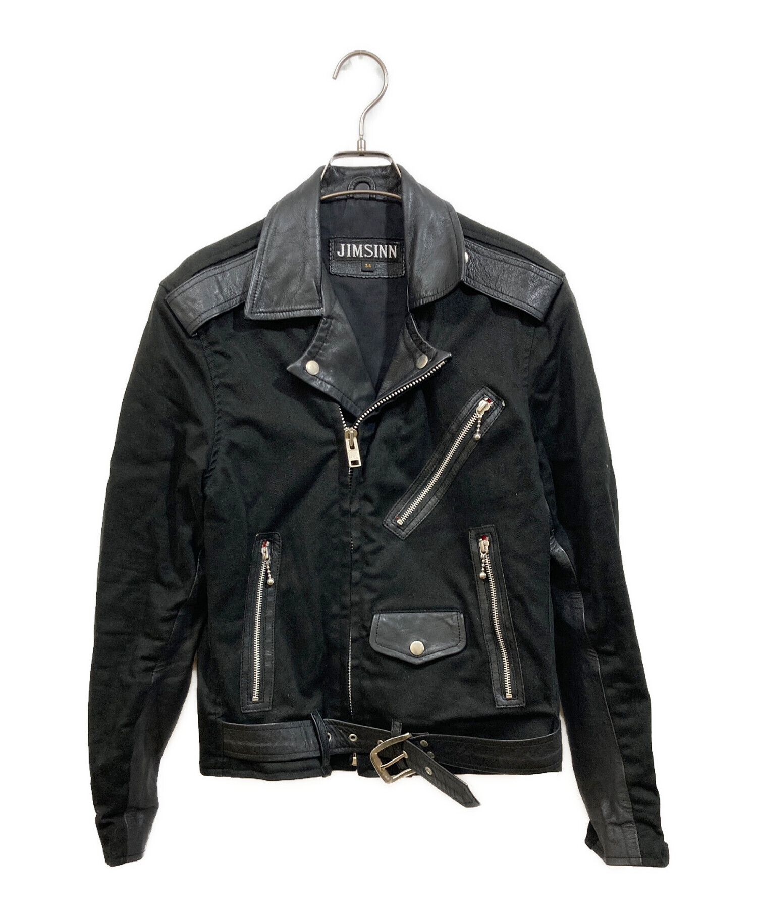 ジムズイン 本革 レザー ダブル ライダースジャケット パンク ロック ブラック ジムズイン 本革 レザー ダブル ライダースジャケット パンク ロック