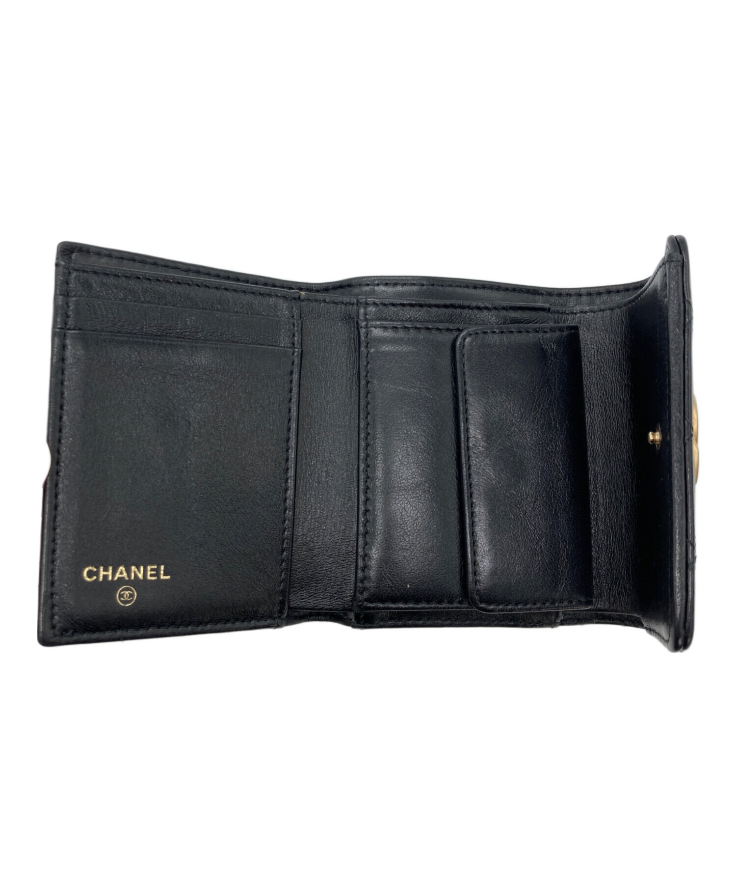 中古・古着通販】CHANEL (シャネル) 3つ折り財布 ブラック｜ブランド