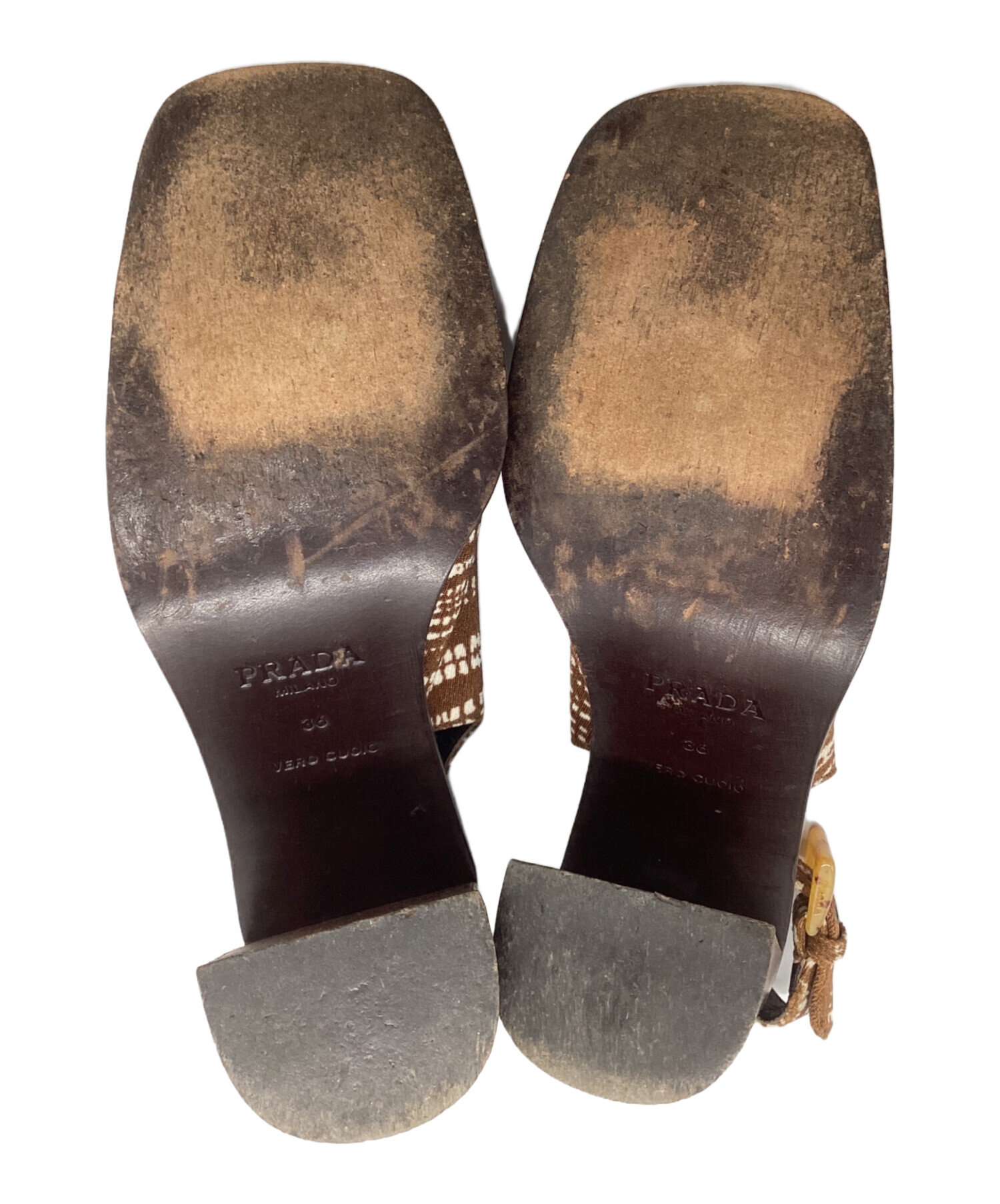 中古・古着通販】PRADA (プラダ) ヒールサンダル ブラウン サイズ:36