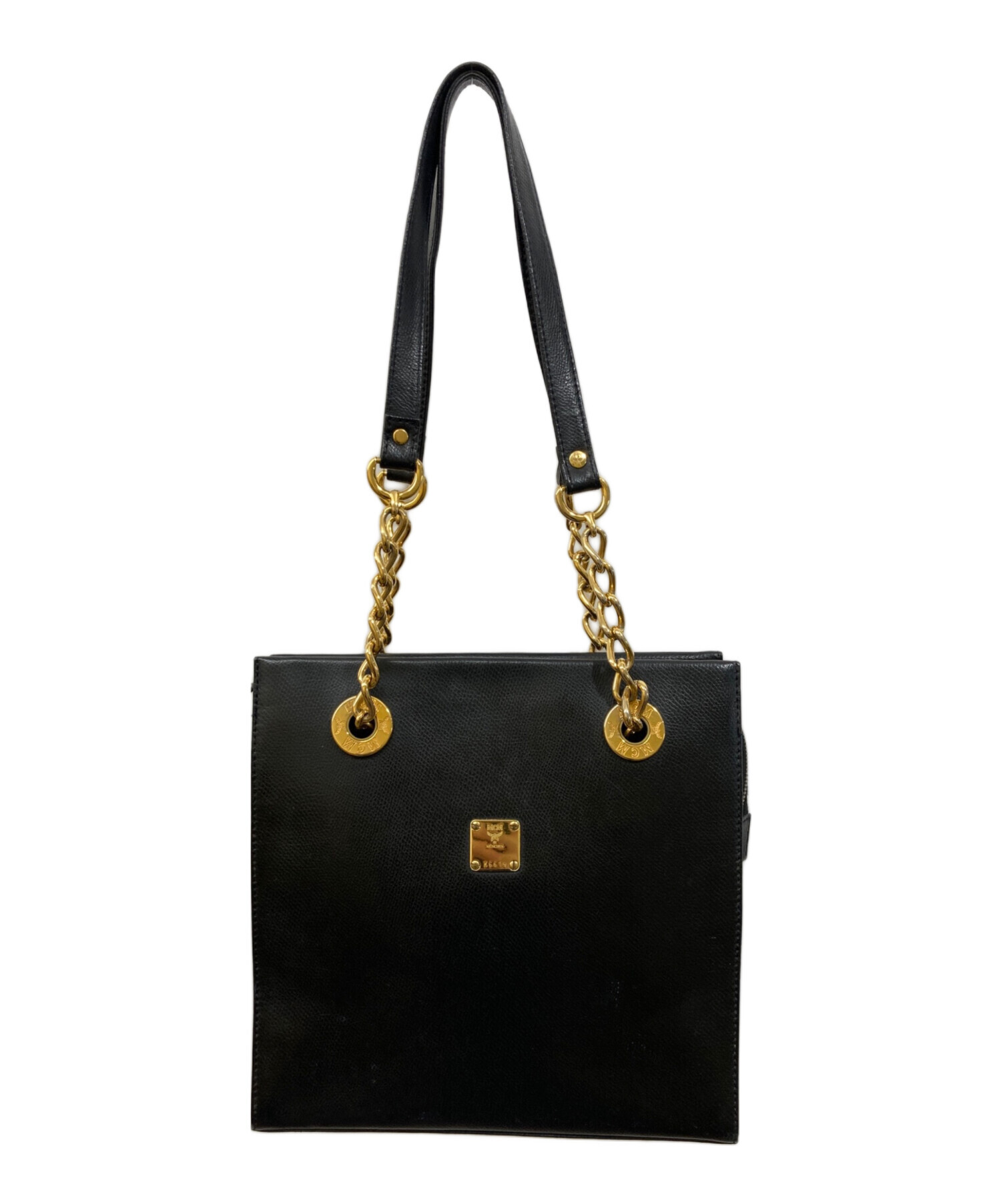 MCM ハンドバッグ ワンショルダー レザー グレー ゴールド 総柄 エムシーエム MCM トートバッグ ワンショルダー レザー チェーン ロゴ