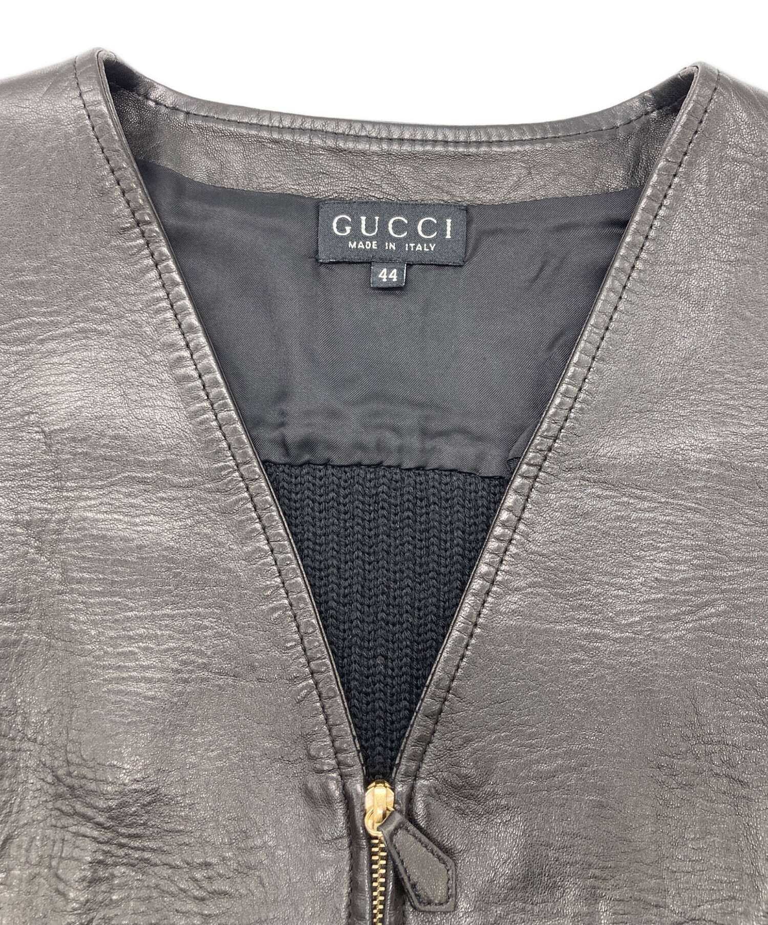 中古・古着通販】GUCCI (グッチ) ニット切替レザージャケット ブラック
