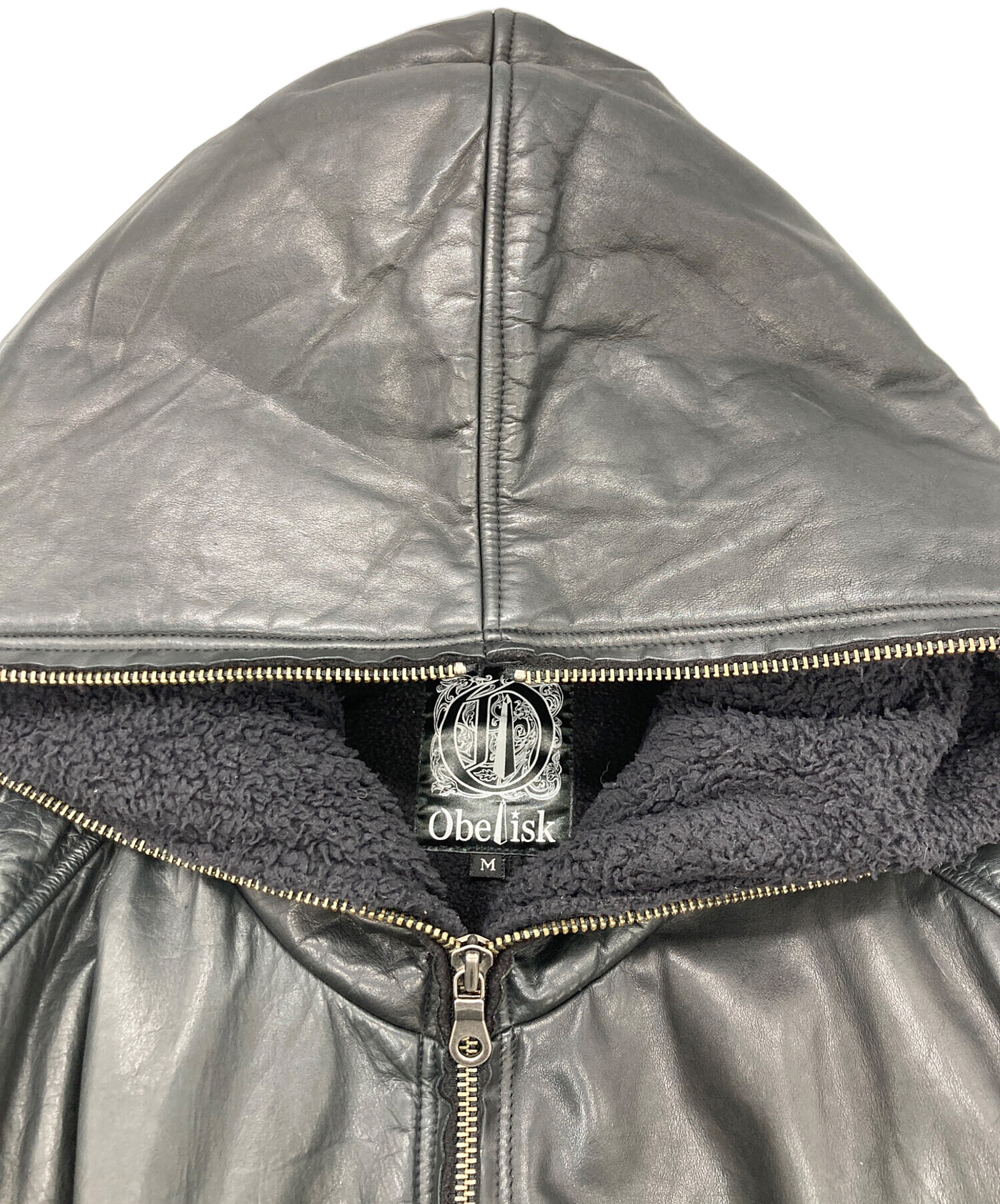 中古・古着通販】Obelisk (オベリスク) ニット切替レザーフード 