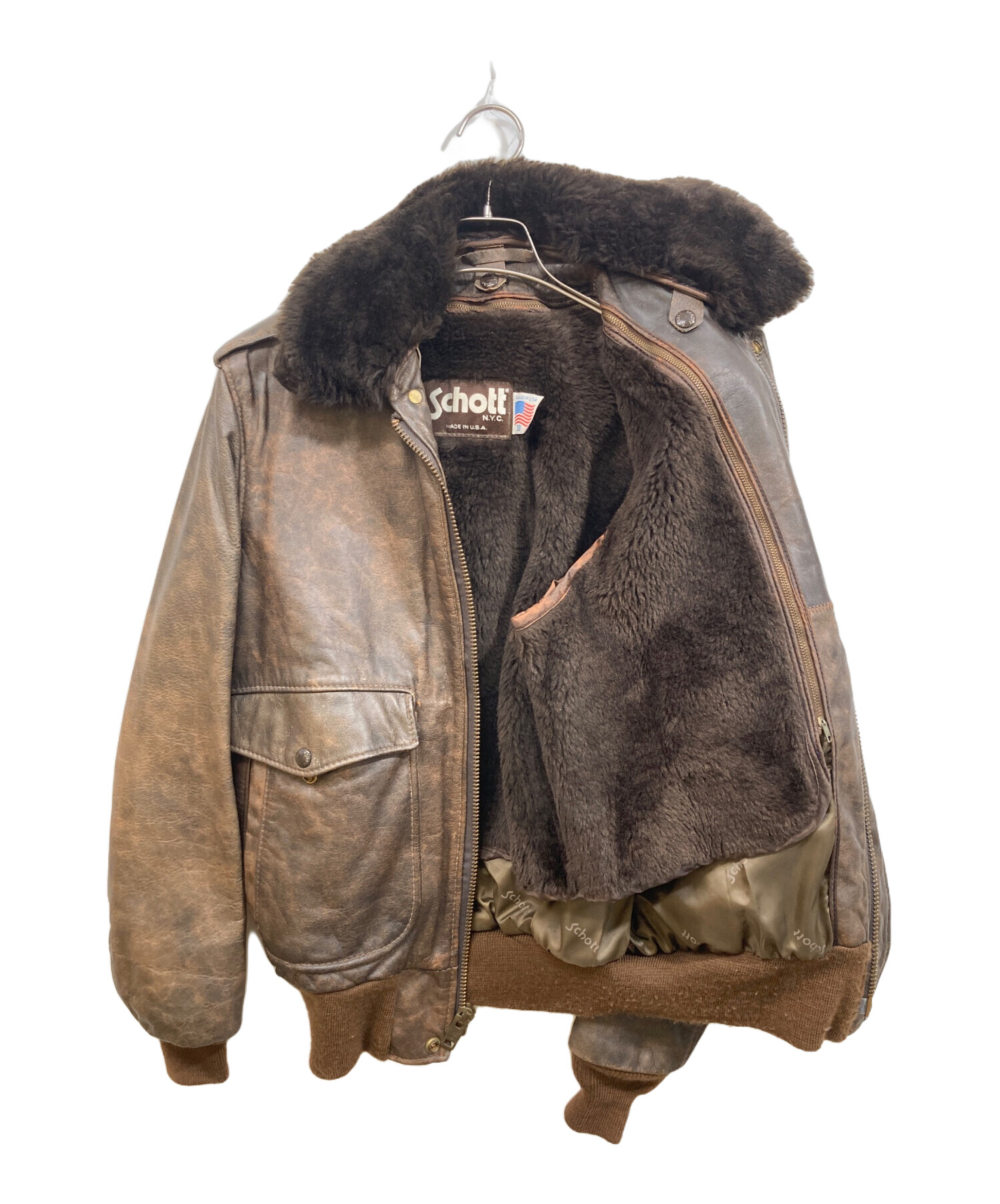 ヴィンテージ ショット レザー フライト ジャケット ボアライナー 付き 中古・古着通販】Schott (ショット) ボアライナーレザージャケット