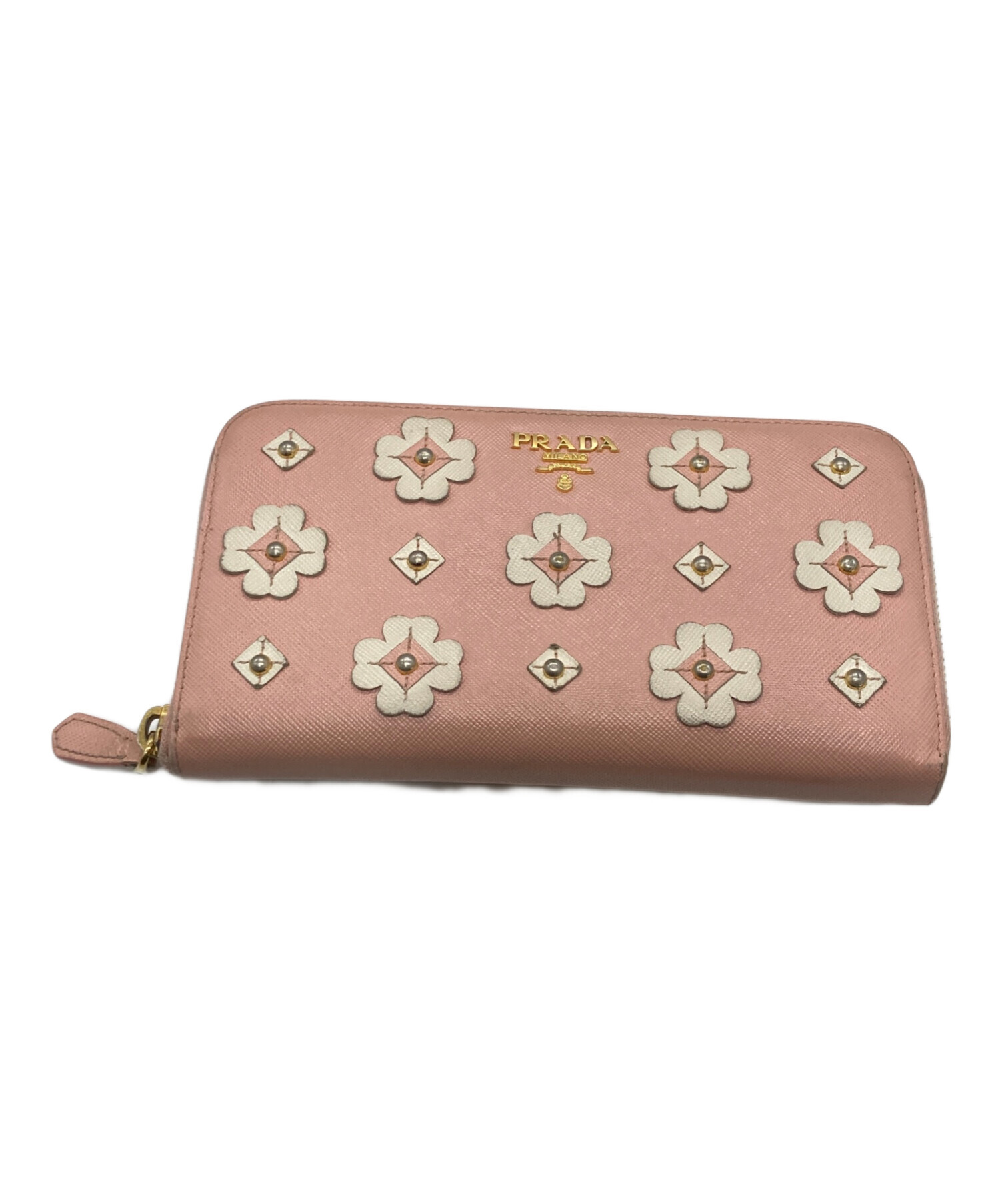 中古・古着通販】PRADA (プラダ) ラウンドジップ長財布 ピンク