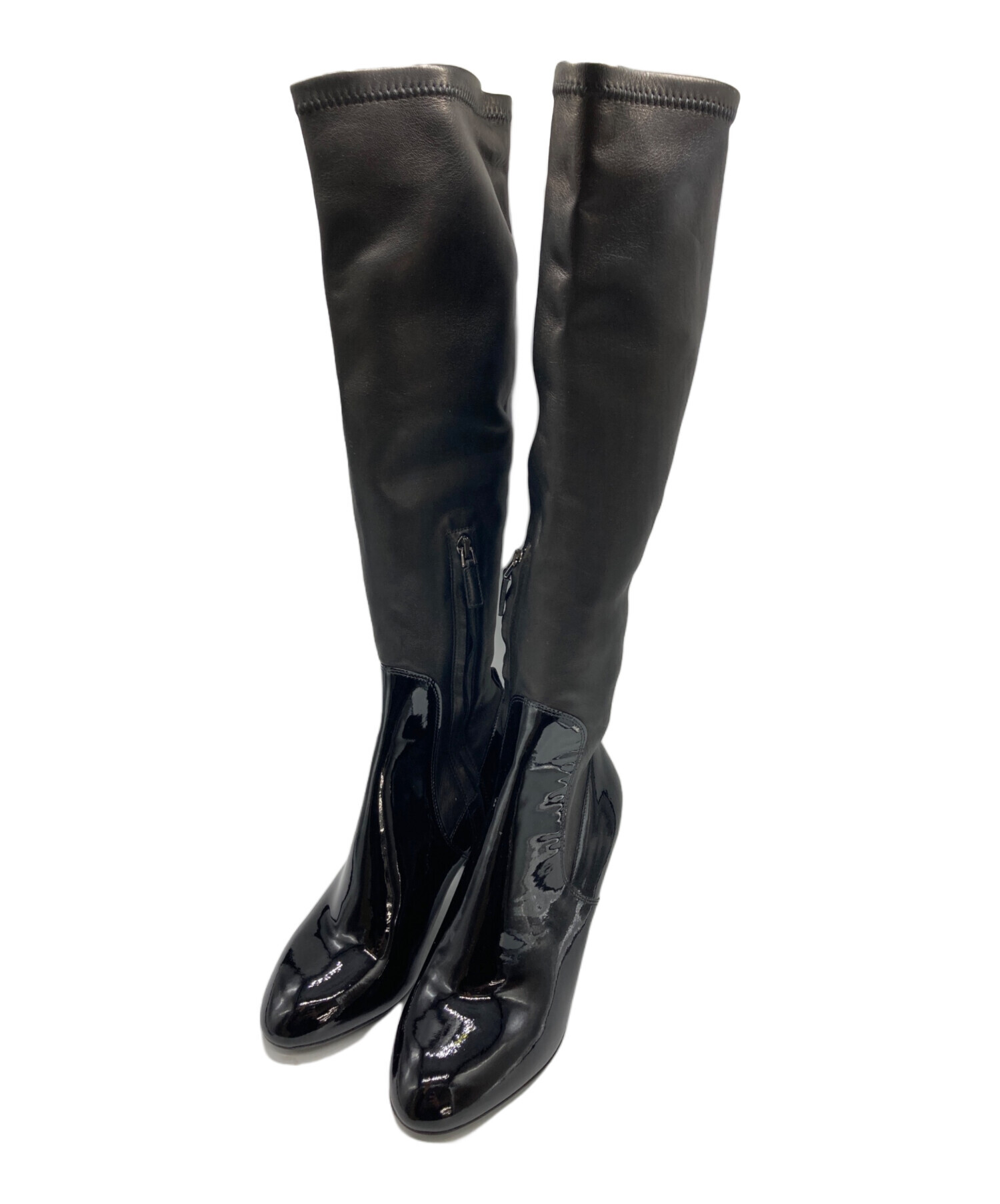 ルイ・ヴィトン LOUIS VUITTON ブーツ ブーツ 靴 レザー レディース ブラック系 【中古】 中古・古着通販】LOUIS VUITTON (ルイ ヴィトン) エナメル切替レザー