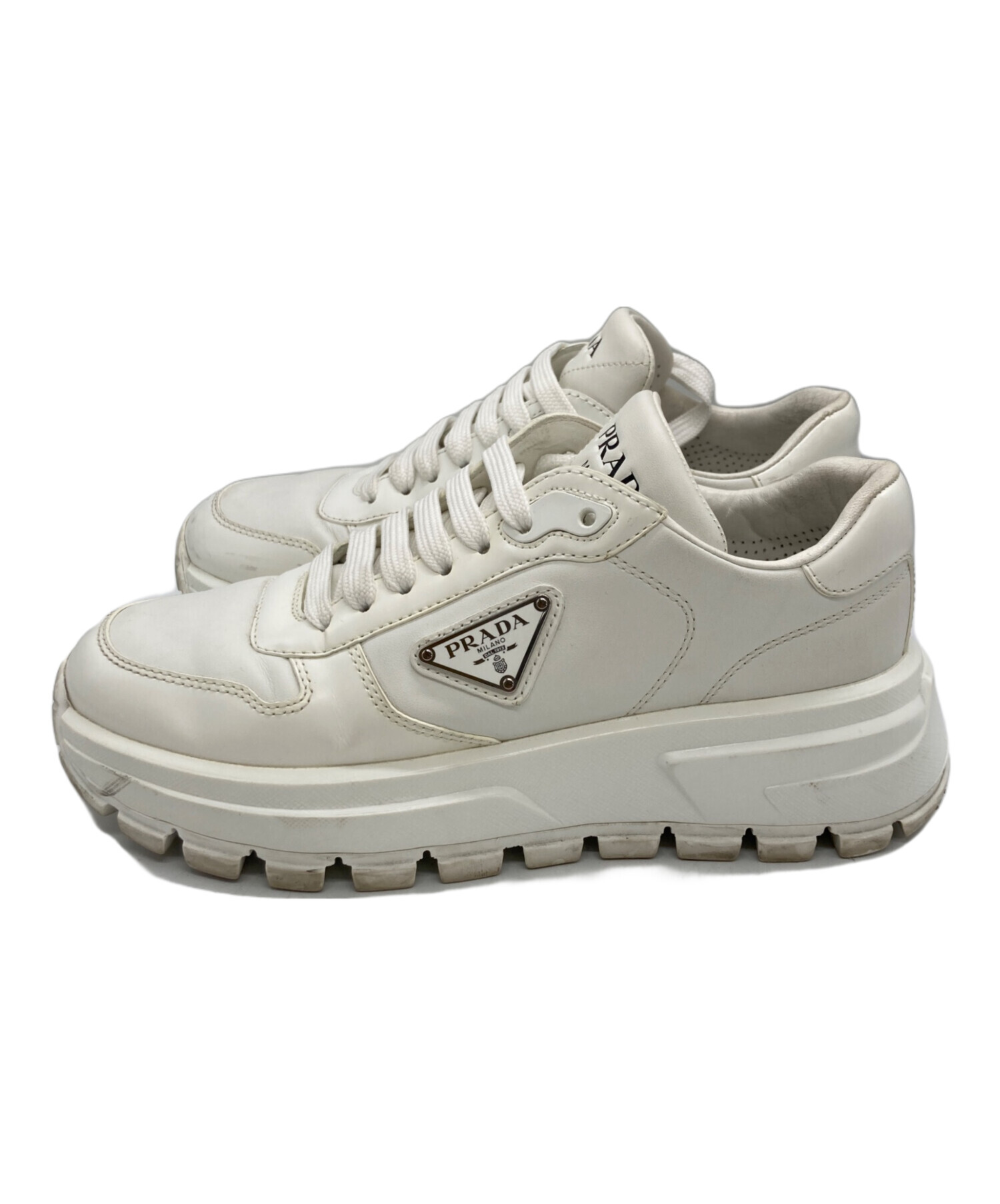 中古・古着通販】PRADA (プラダ) Prax 01 レザー スニーカー ホワイト