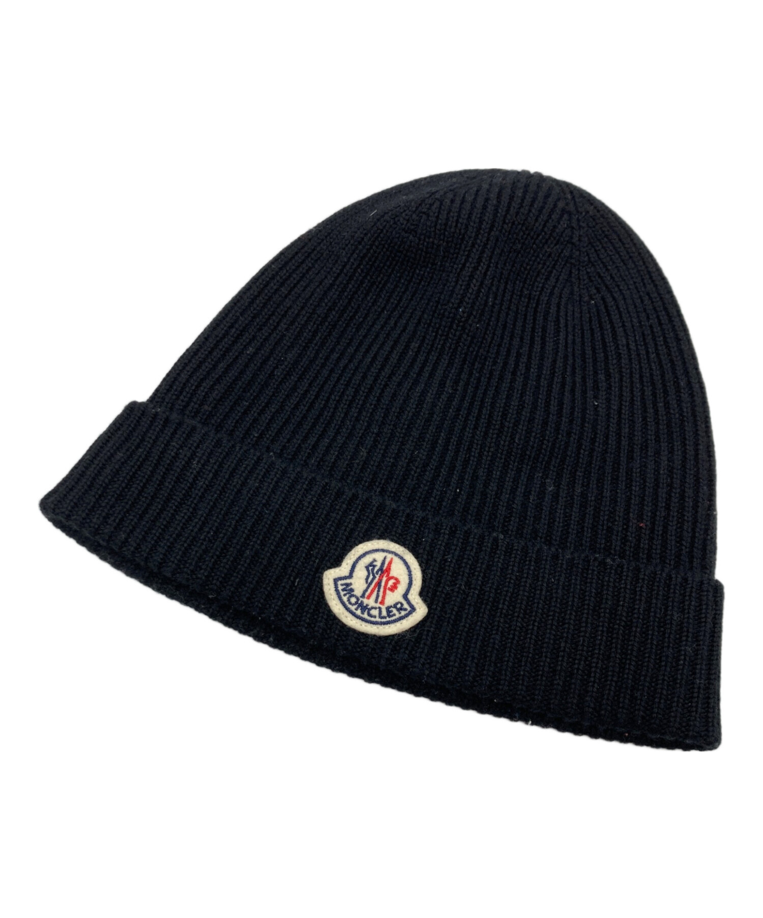 極美品】モンクレール ニット帽 黒ワッペン ブラック 国内正規品 中古