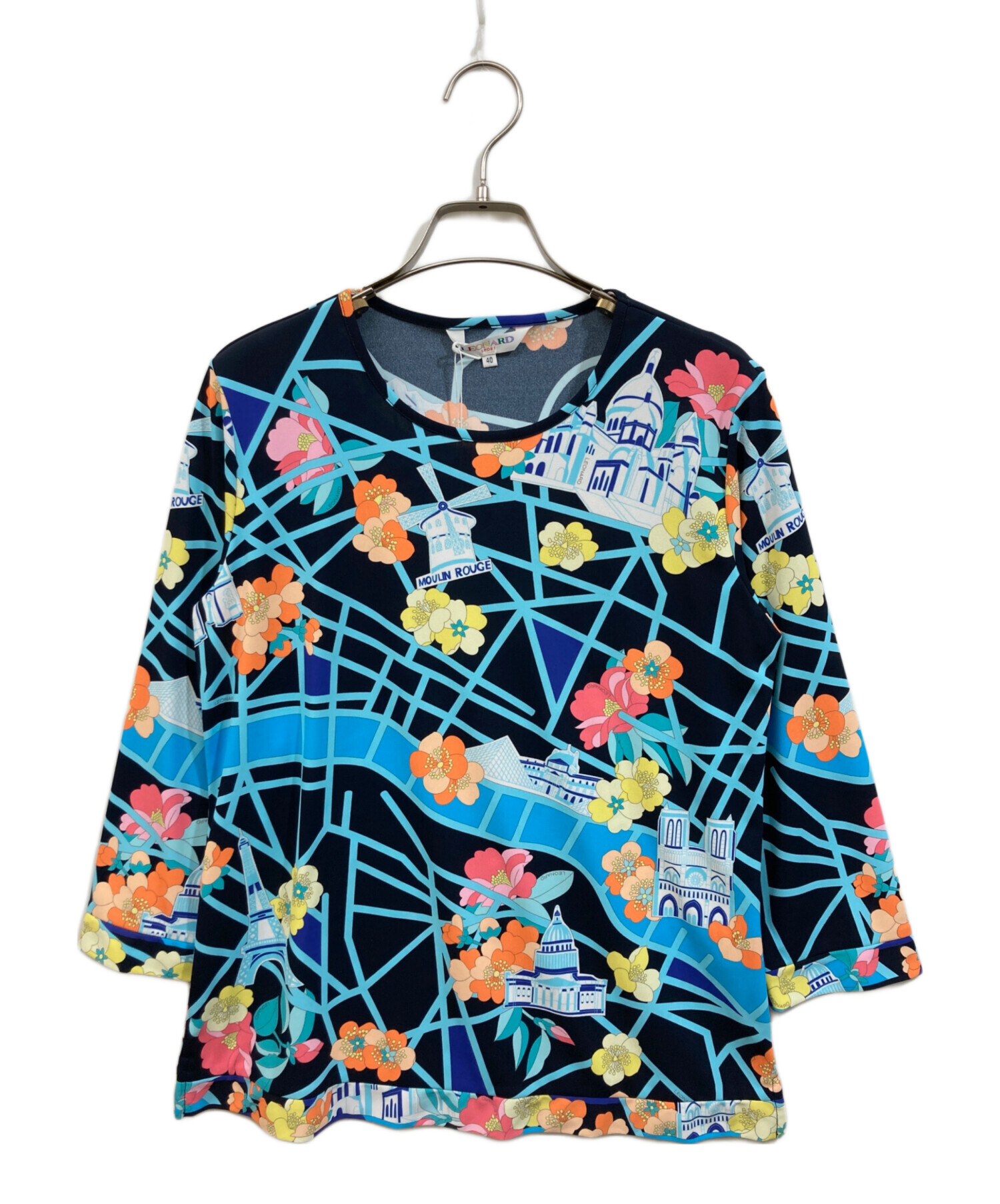 美品 LEONARDレオナールスポーツ花柄 トリム ブランドロゴ ストレッチ40 美品 LEONARDレオナールスポーツ花柄 トリム ブランドロゴ ストレッチ