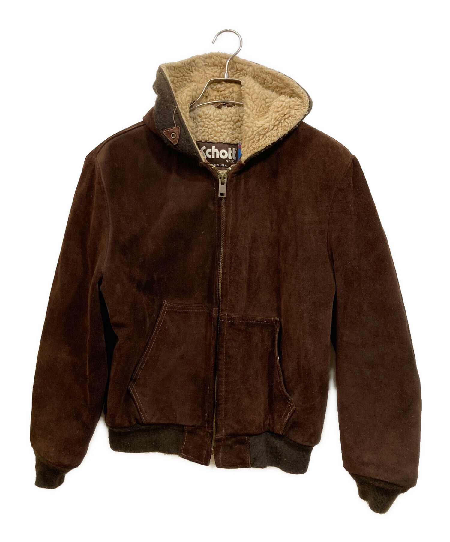 Schott　size38　レザージャケット　スエード　ブラウン　美品 中古・古着通販】Schott (ショット) スエードレザーボアジャケット