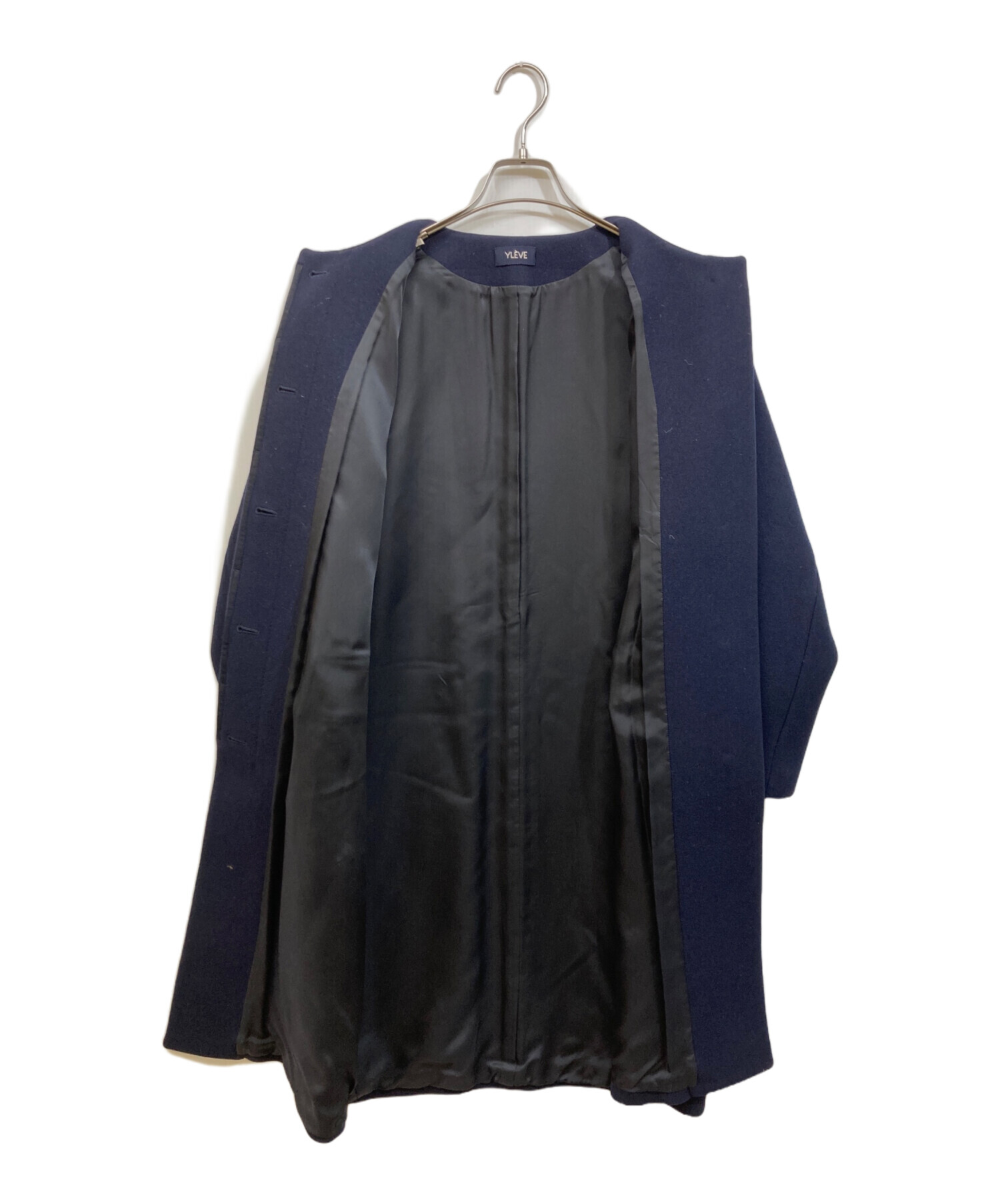 美品▲定価8.6万▲YLEVEイレーヴ//メルトンノーカラーウールコート▲水色 中古・古着通販】YLEVE (イレーヴ) メルトンウールノーカラーコート