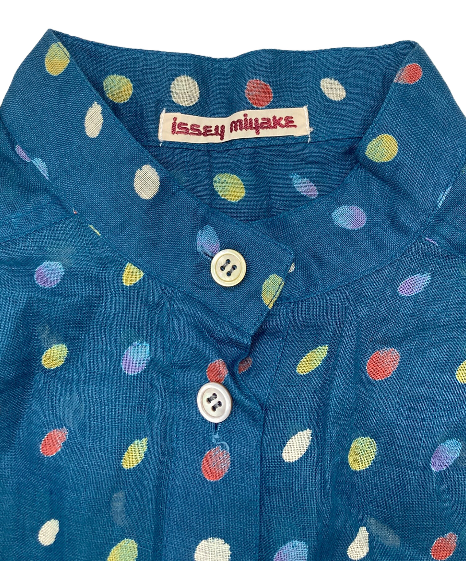 80s イッセイミヤケ 初期タグ　プリーツ　麻　リネン　ワンピース 中古・古着通販】ISSEY MIYAKE (イッセイミヤケ) ドット柄リネン