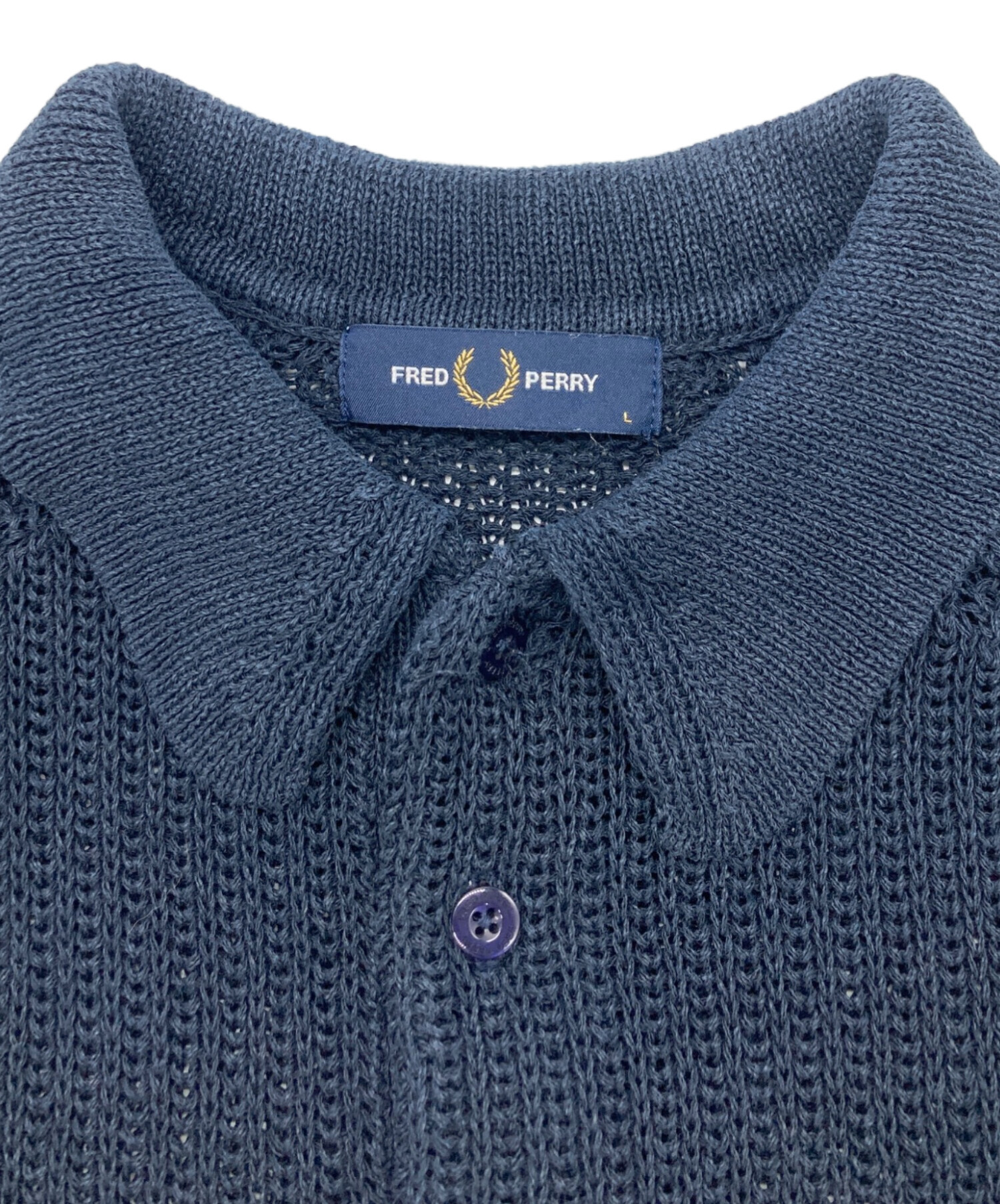 FRED PERRY ニットポロ　 ネイビー 中古・古着通販】FRED PERRY (フレッドペリー) 和紙ニットポロシャツ