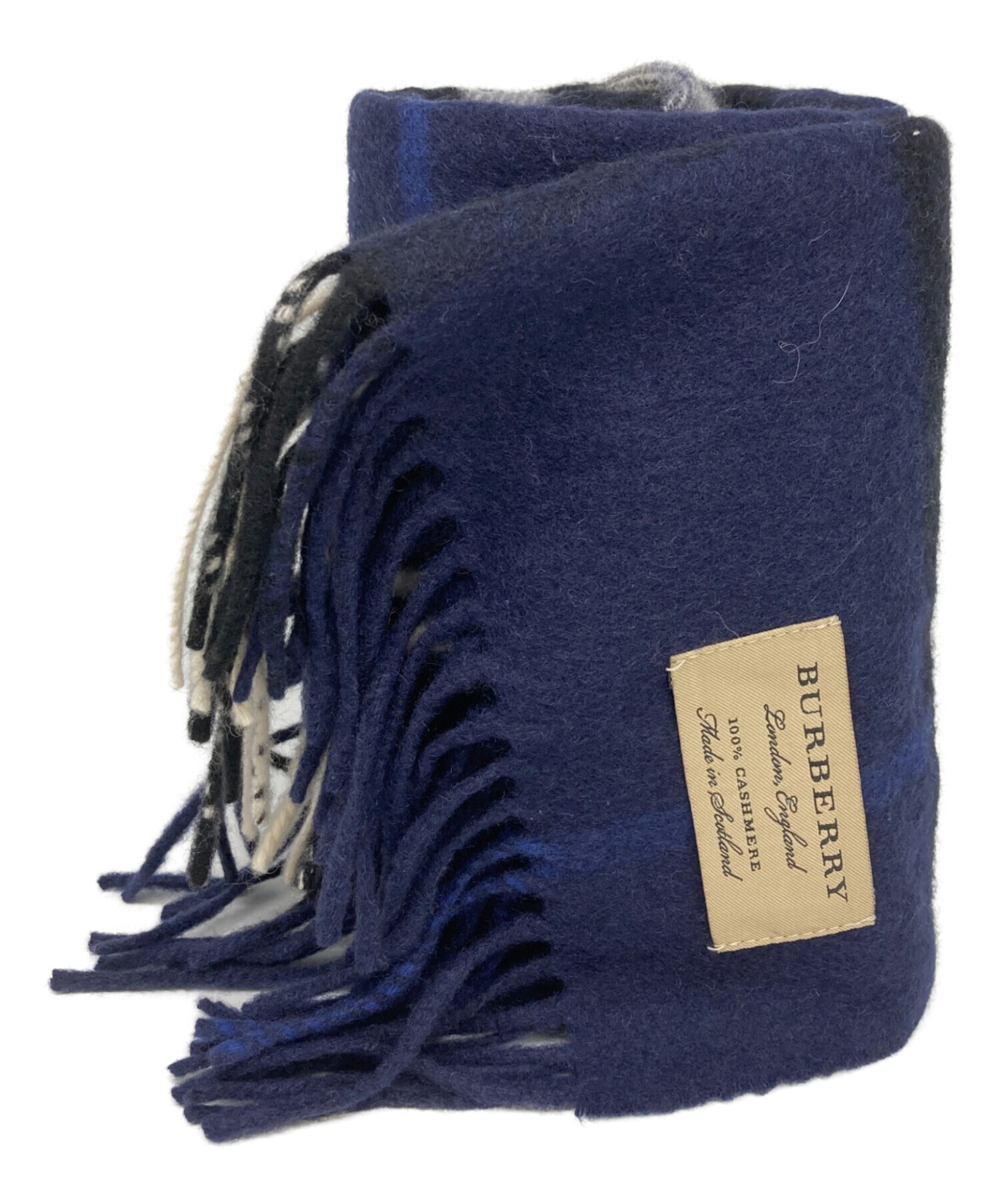 【未使用級】 Burberrys バーバリー ピュアカシミヤ マフラー ネイビー 中古・古着通販】BURBERRY (バーバリー) カシミヤマフラー ブルー