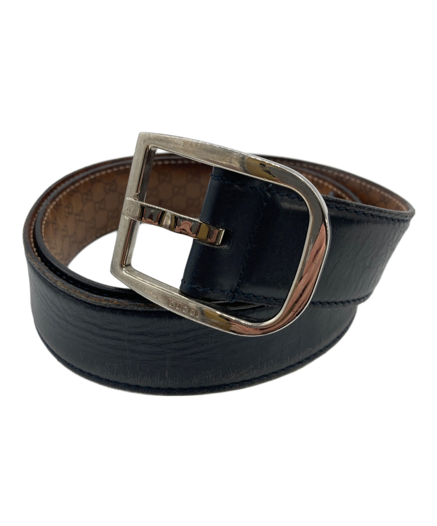 中古・古着通販】GUCCI (グッチ) グッチシマレザーベルト ブラック