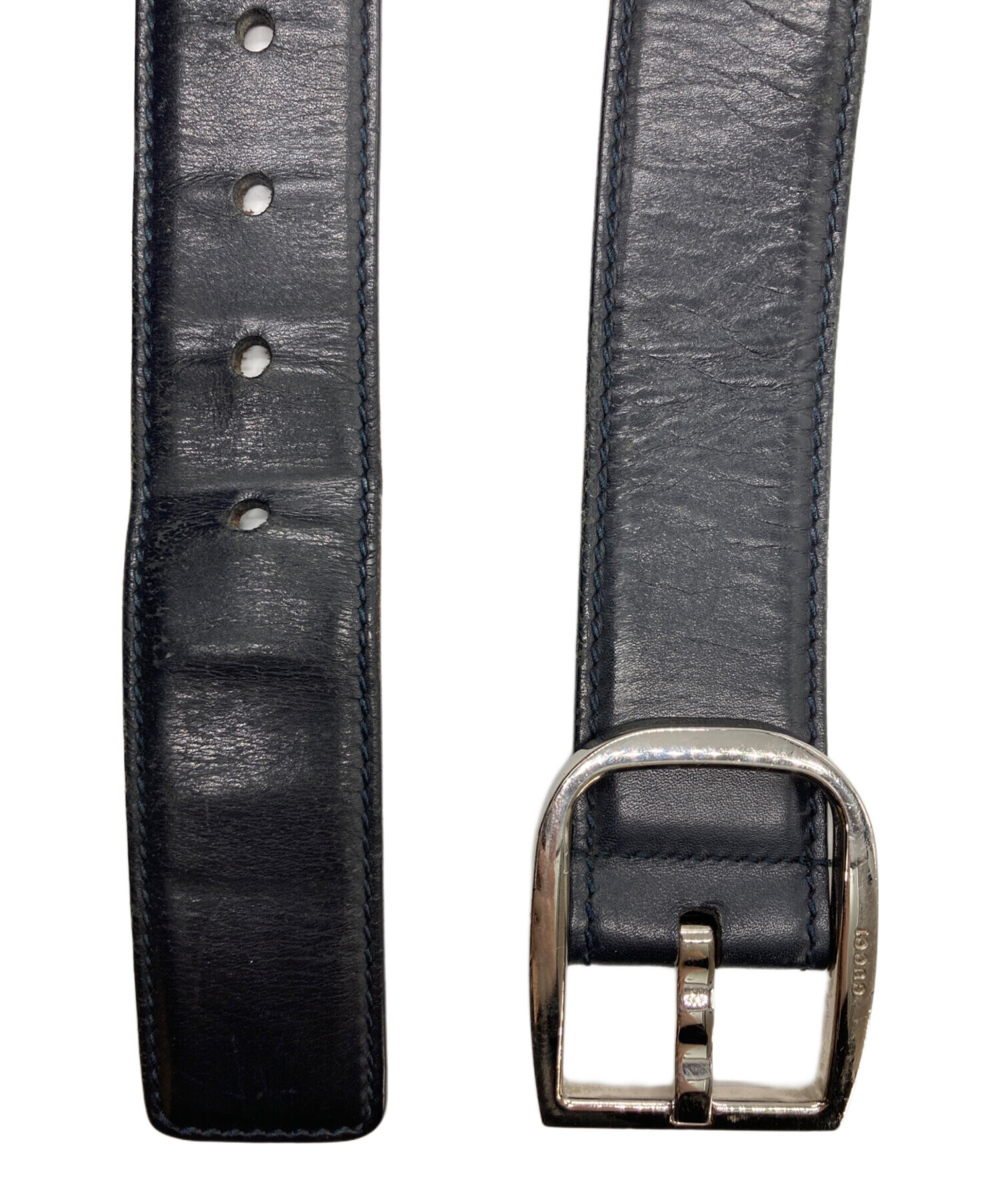 中古・古着通販】GUCCI (グッチ) グッチシマレザーベルト ブラック 