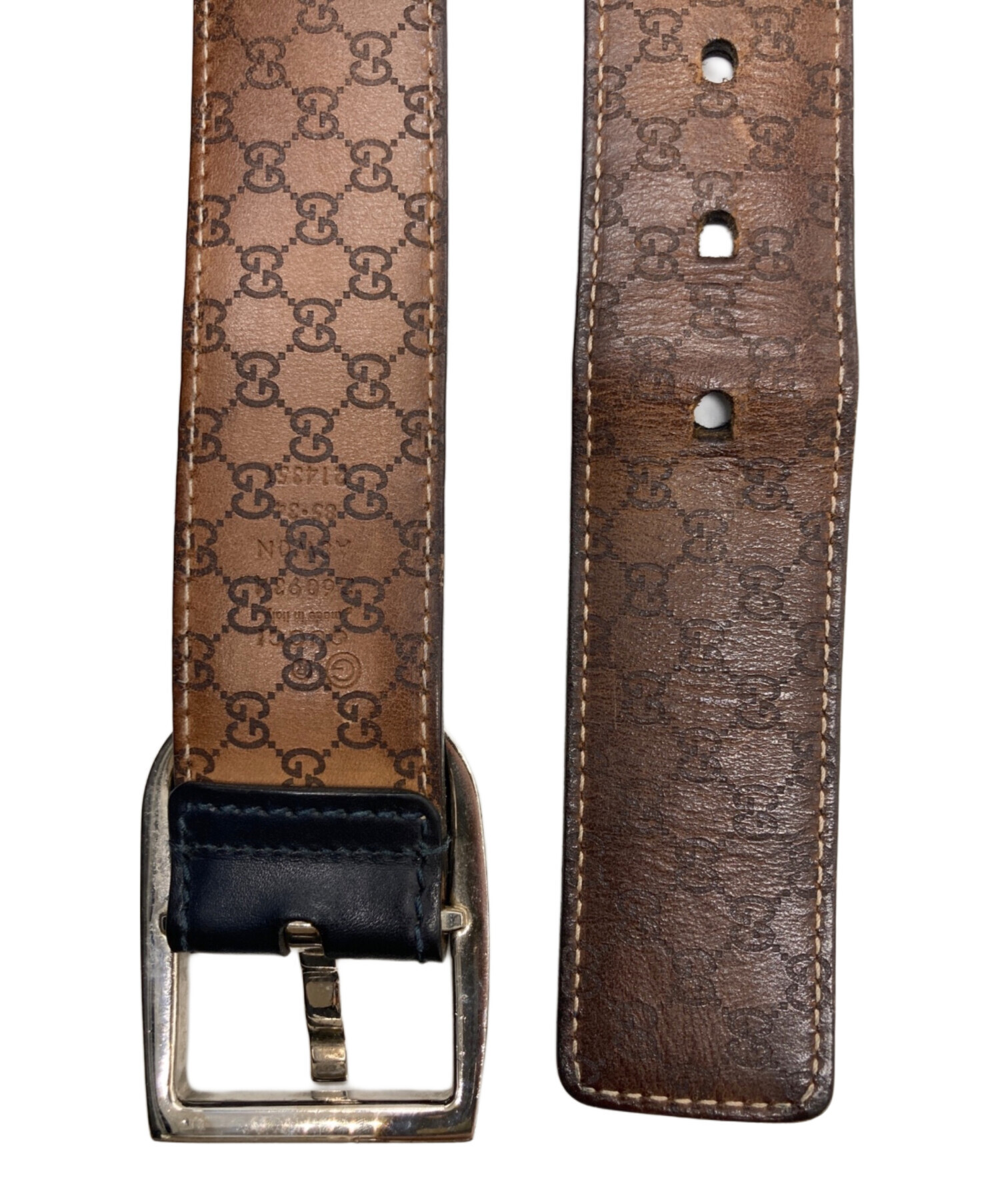 中古・古着通販】GUCCI (グッチ) グッチシマレザーベルト ブラック