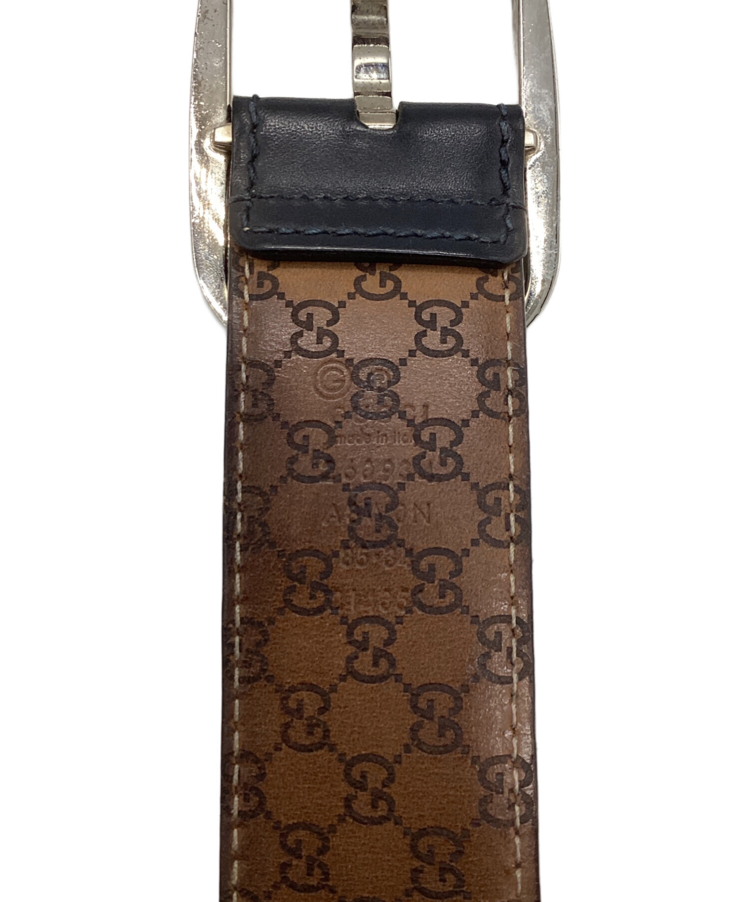 中古・古着通販】GUCCI (グッチ) グッチシマレザーベルト ブラック