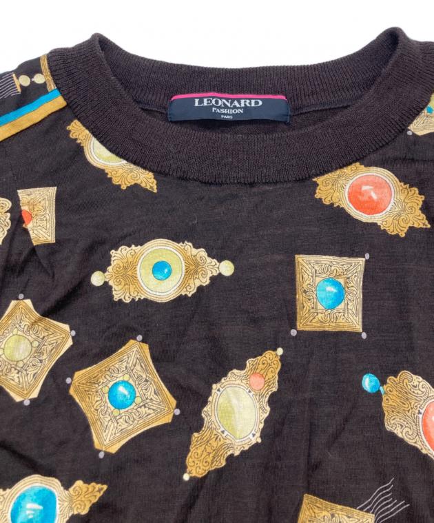 LEONARD レオナール Tシャツ宝石柄 イエロー ジュエル 中古・古着通販】LEONARD (レオナール) 宝石柄ニット ブラウン サイズ