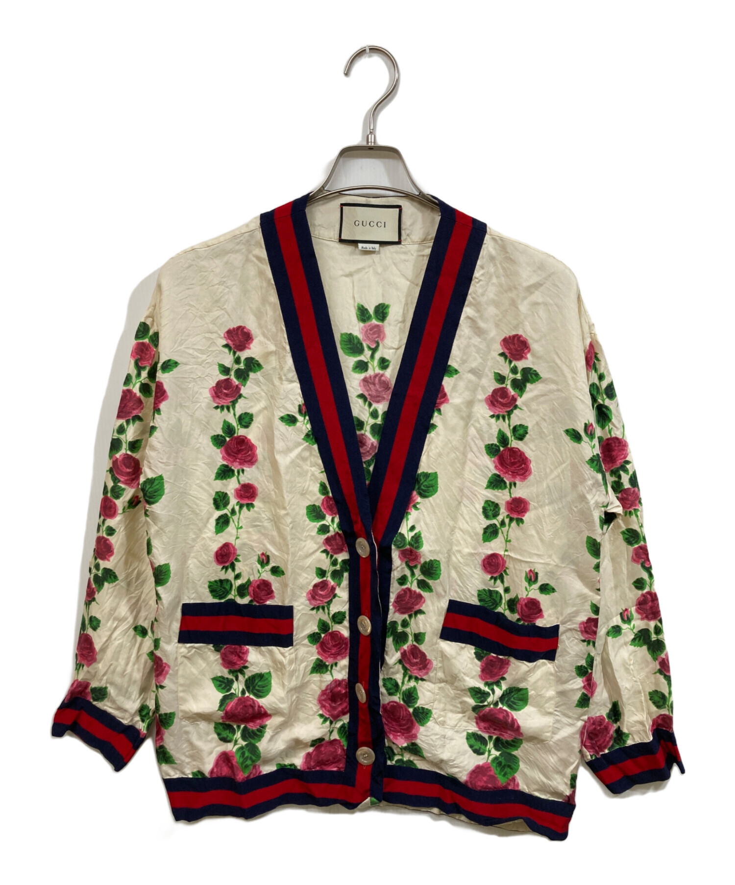 グッチ ニットカーディガン ジップアップ シルク 絹 S ベージュ 106966 GUCCI シルクカーディガン 【公式通販】