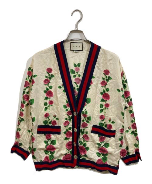 中古・古着通販】GUCCI (グッチ) 花柄シルクカーディガン ベージュ