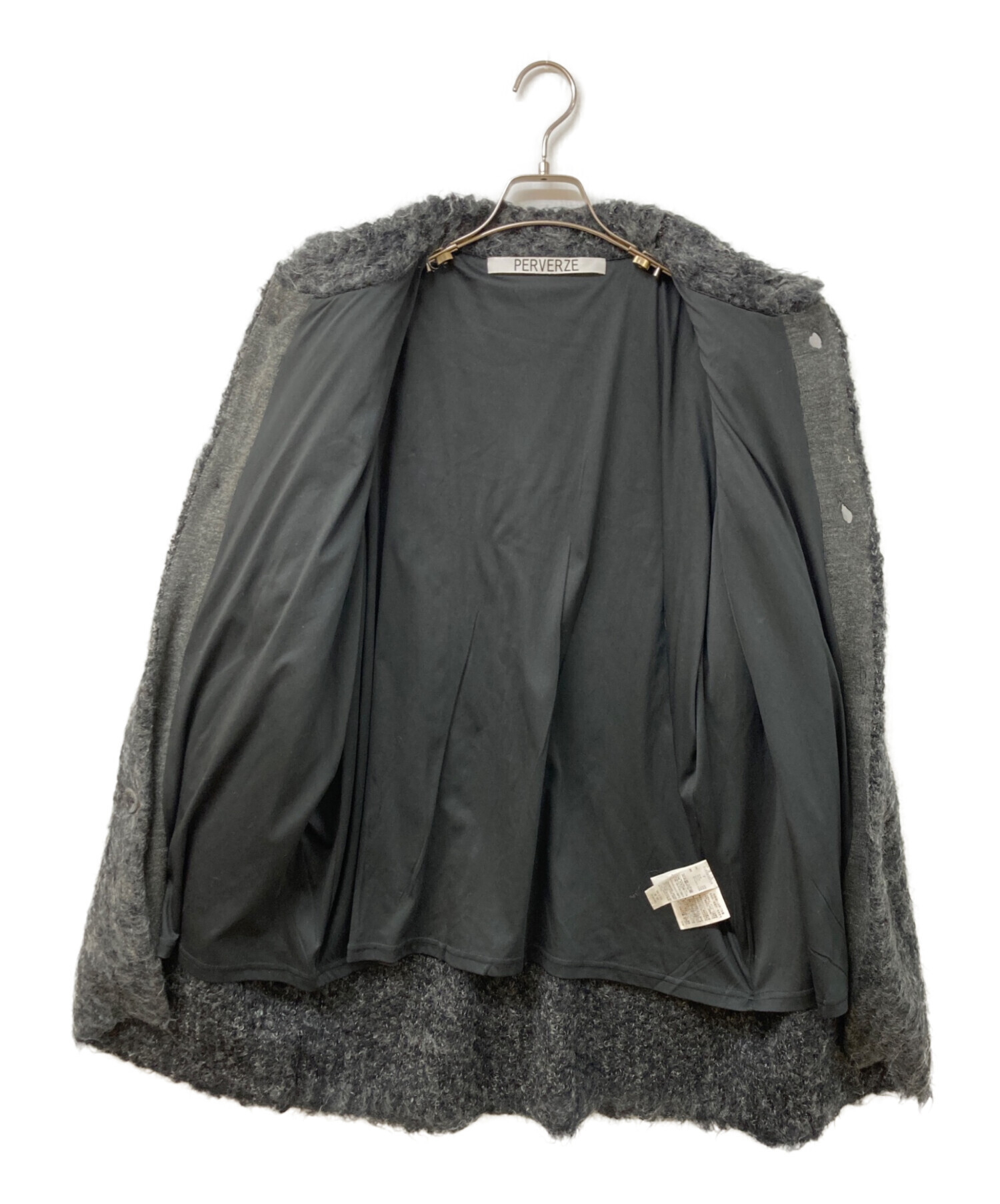PERVERZE 美品Teddy Knit Coat モヘヤカーディガン グレー 中古・古着通販】PERVERZE (パーバーズ) Teddy knit Coat グレー