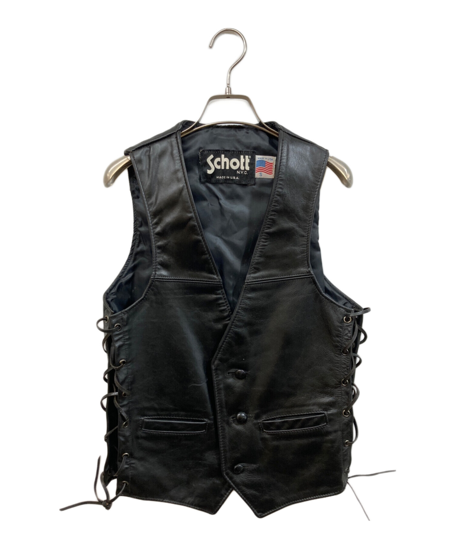 中古・古着通販】Schott (ショット) レザー ベスト ブラック サイズ