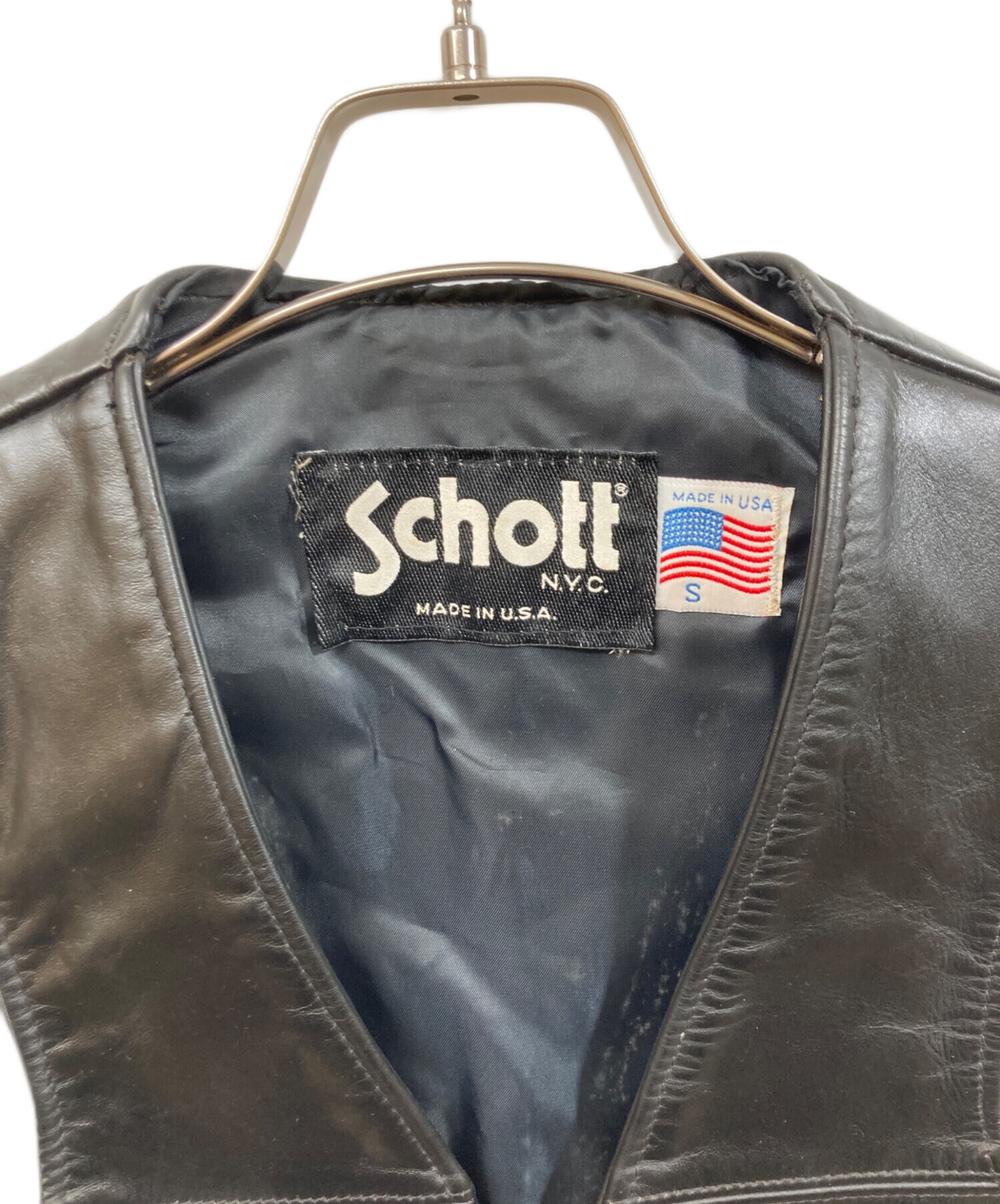 中古・古着通販】Schott (ショット) レザー ベスト ブラック サイズ