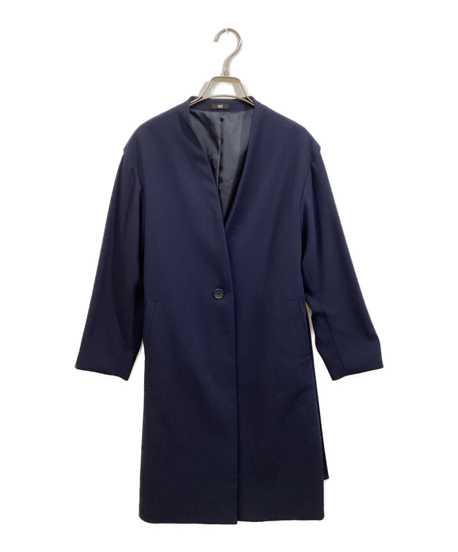 中古・古着通販】PLST (プラステ) ノーカラーコート ネイビー サイズ:S
