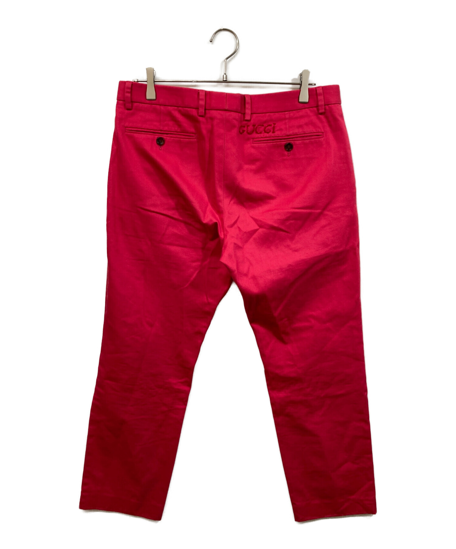 中古・古着通販】GUCCI (グッチ) ロゴ刺繍CHINO TROUSERS ショッキング