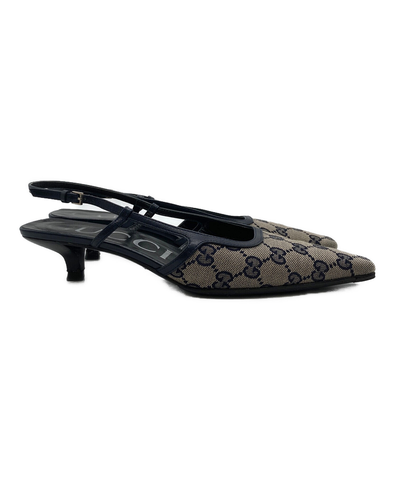 GUCCI ブラック スリングバック パンプス 中古・古着通販】GUCCI (グッチ) GGスリングバックミッドヒール