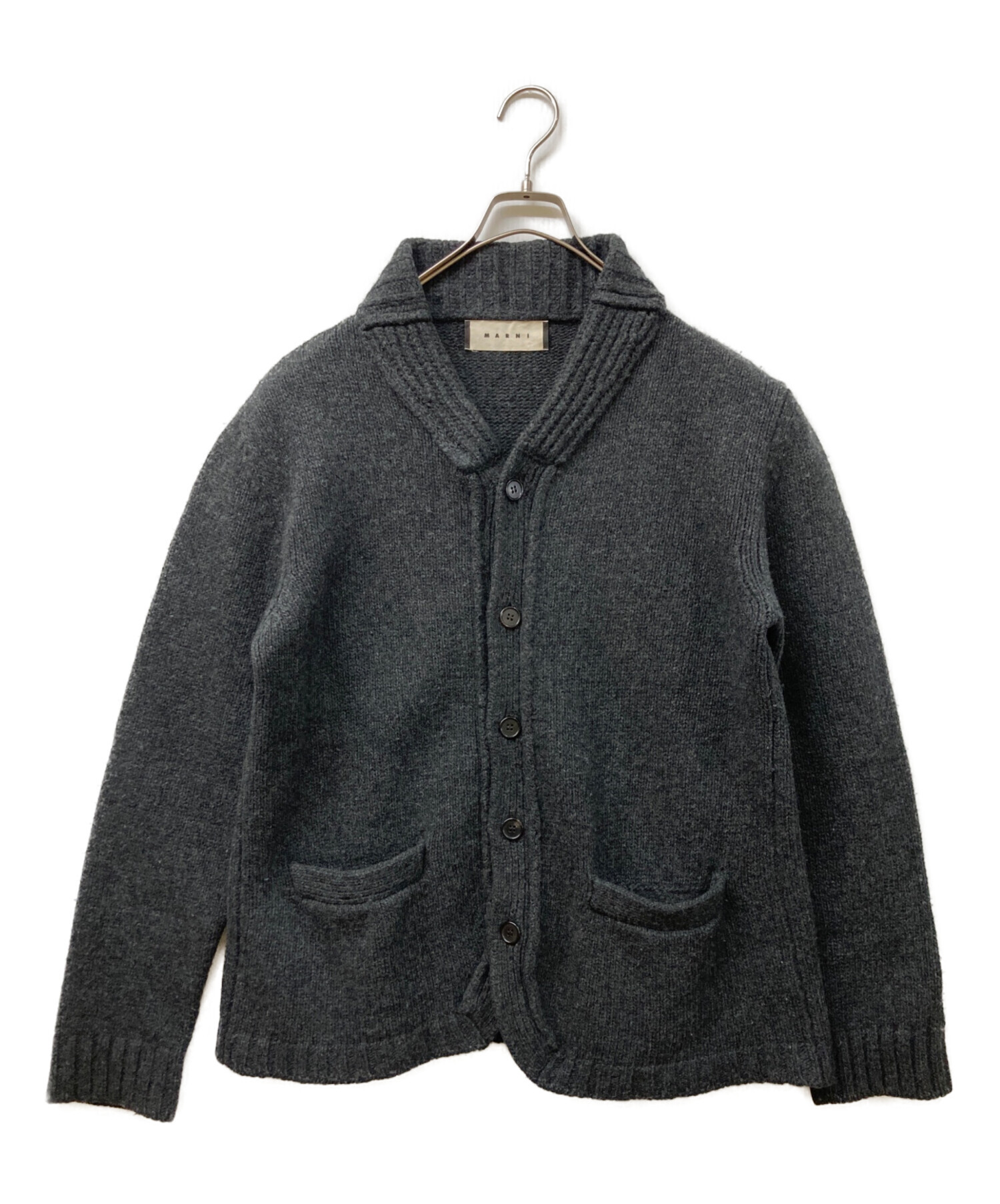 MARNI 襟付きダークグレー長袖カーディガン 38 中古・古着通販】MARNI (マルニ) ニットカーディガン グレー サイズ:48