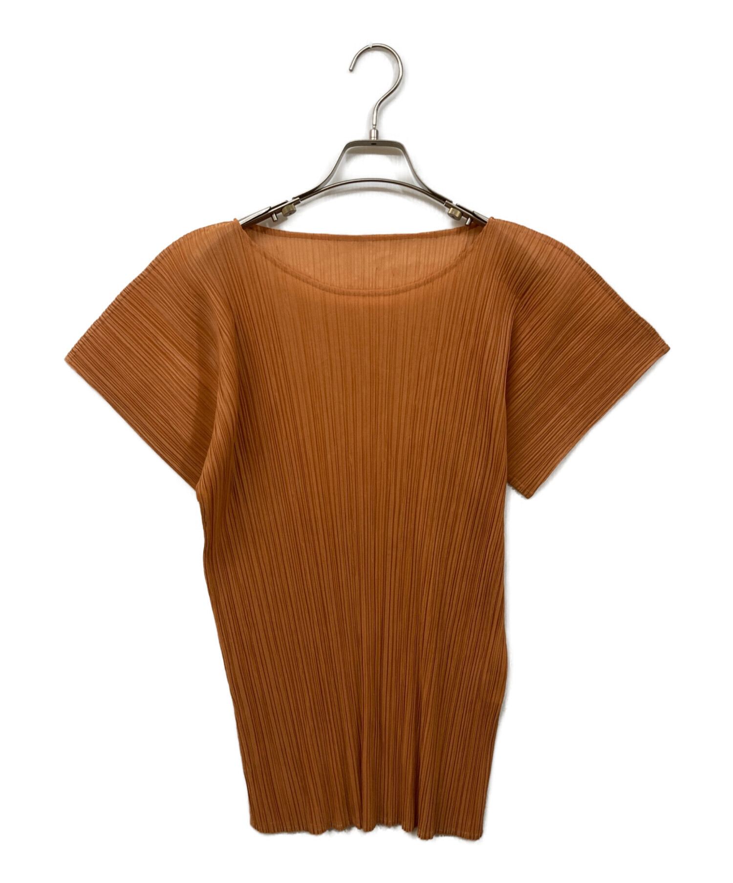 ISSEY MIYAKE チュニック 半袖 オレンジ 中古・古着通販】ISSEY MIYAKE (イッセイミヤケ) プリーツカットソー