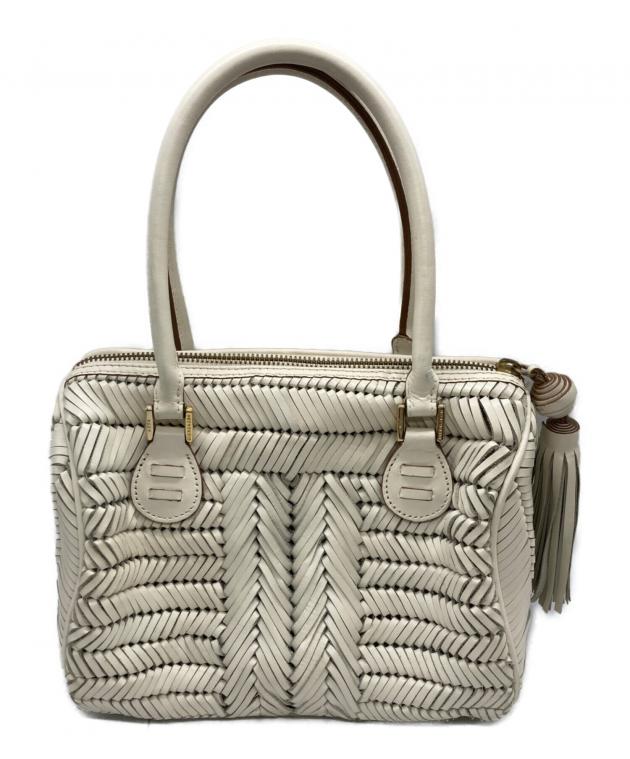 美品 Anya Hindmarch レザー編み込み ハンドバッグ　ホワイト 中古・古着通販】ANYA HINDMARCH (アニヤ・ハインドマーチ) レザー編み