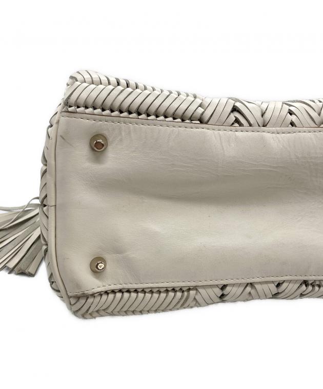 美品 Anya Hindmarch レザー編み込み ハンドバッグ　ホワイト 中古・古着通販】ANYA HINDMARCH (アニヤ・ハインドマーチ) レザー編み