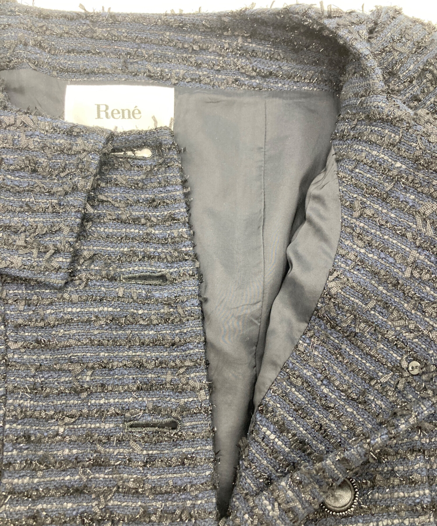 中古・古着通販】Rene (ルネ) ツイードワンピース ネイビー サイズ:36